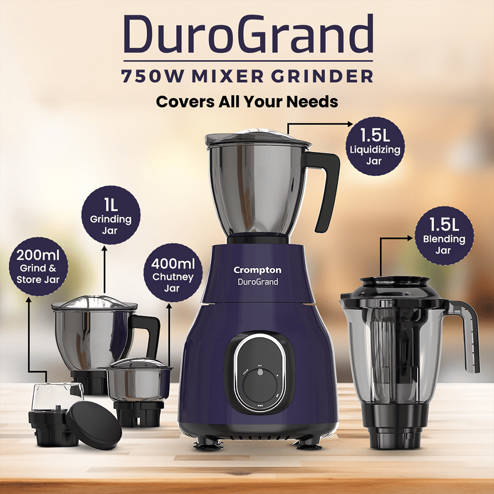 Crompton DuroGrand 750 Watt 5 Jars Mixer Grinder (Motor Vent X Technology, Black & Purple)_9