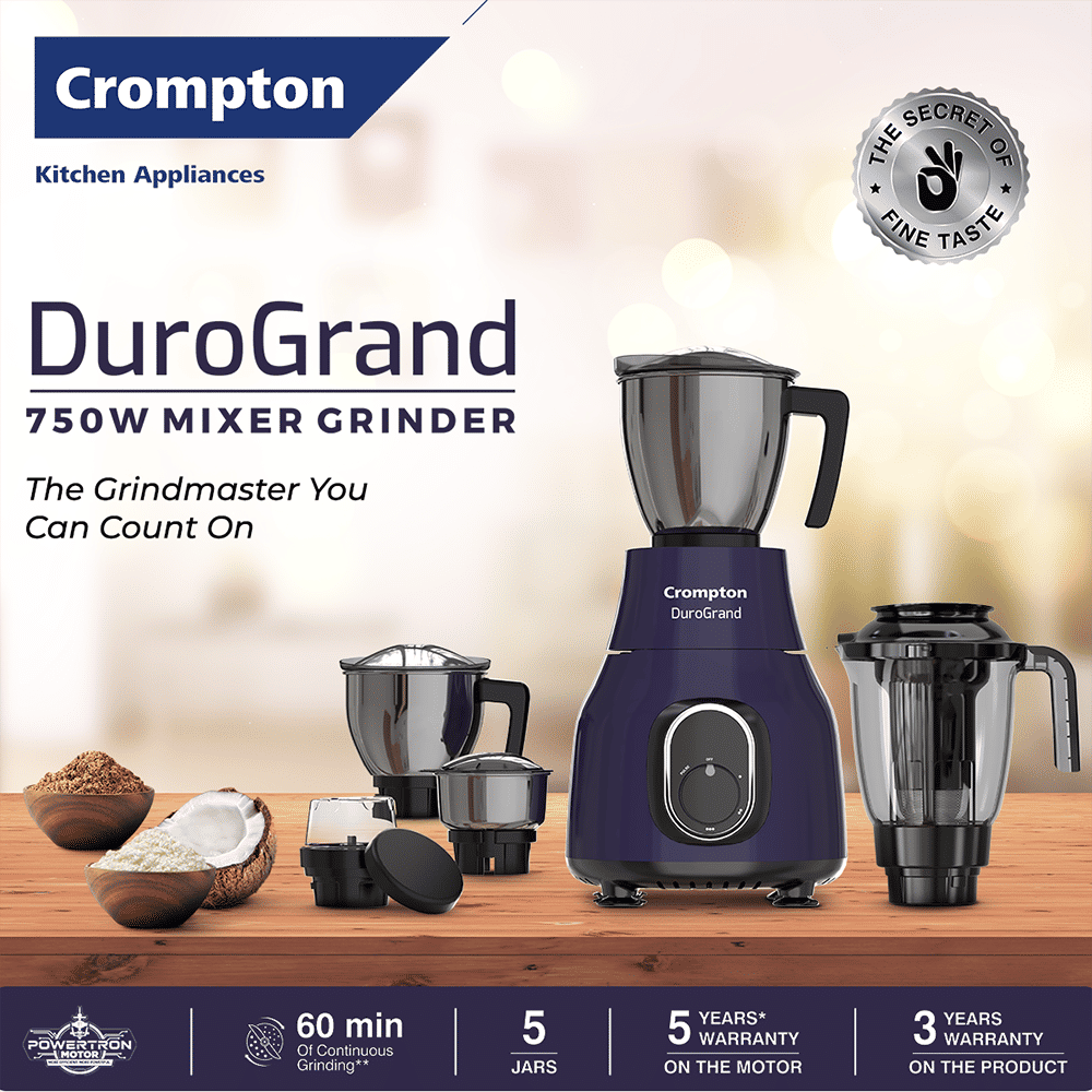 Crompton DuroGrand 750 Watt 5 Jars Mixer Grinder (Motor Vent X Technology, Black & Purple)_4