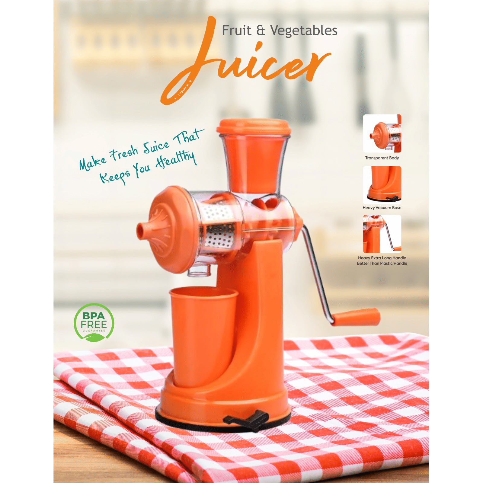 COOKAID Manual 1 Jar Juicer (BPA Free, Orange)_1