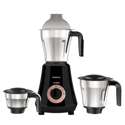 HAVELLS Hydro Plus 1000 Watt 3 Jars Mixer Grinder (22000 RPM, Patented Motor Cooling Technology, Black)