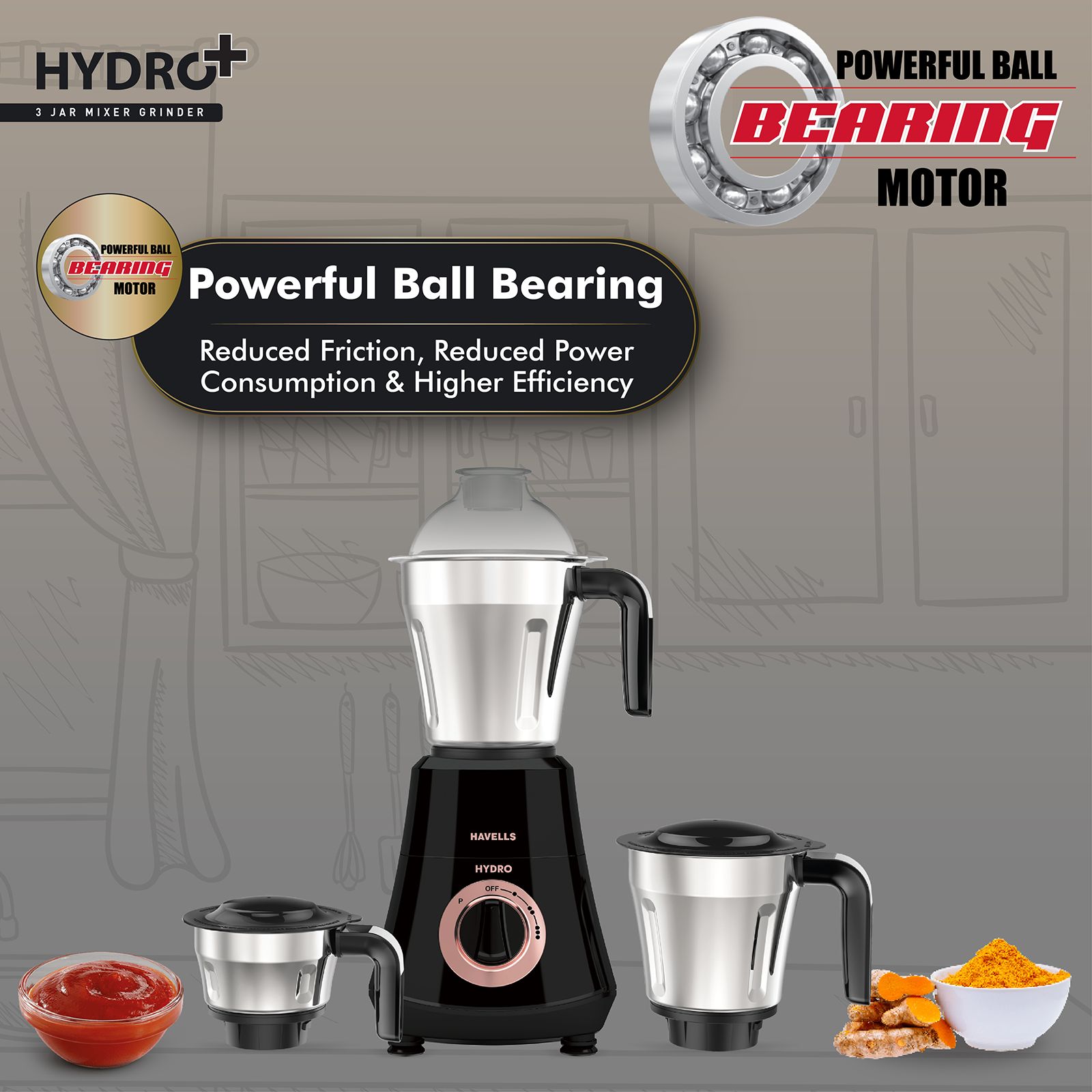 HAVELLS Hydro Plus 1000 Watt 3 Jars Mixer Grinder (22000 RPM, Patented Motor Cooling Technology, Black) HAVELLS Hydro Plus 1000 Watt 3 Jars Mixer Grinder (22000 RPM, Patented Motor Cooling Technology, Black)_8