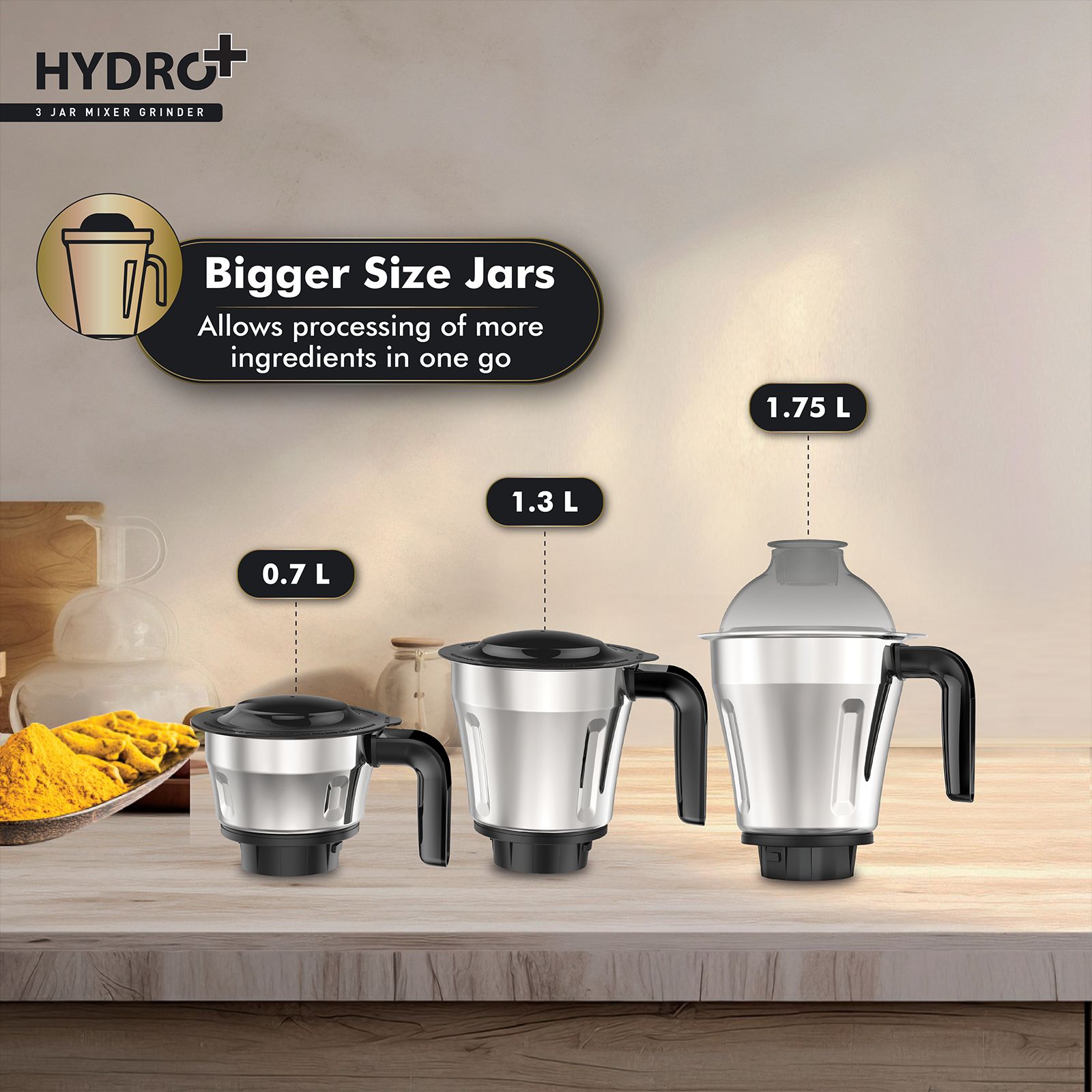 HAVELLS Hydro Plus 1000 Watt 3 Jars Mixer Grinder (22000 RPM, Patented Motor Cooling Technology, Black) HAVELLS Hydro Plus 1000 Watt 3 Jars Mixer Grinder (22000 RPM, Patented Motor Cooling Technology, Black)_4
