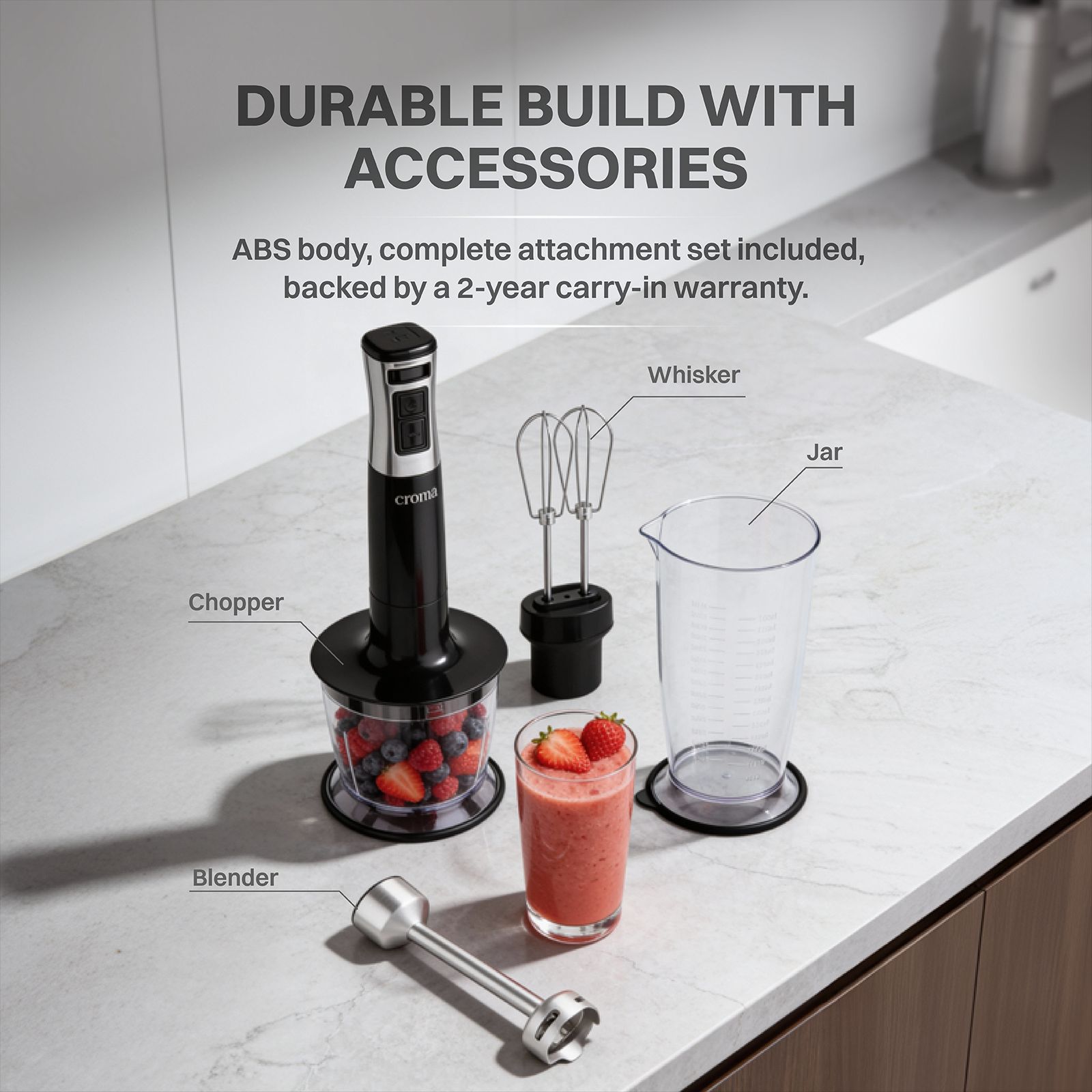 Croma AK5701 600 Watt Hand Blender with 4 Attachments (Speed Selector, Black)_5