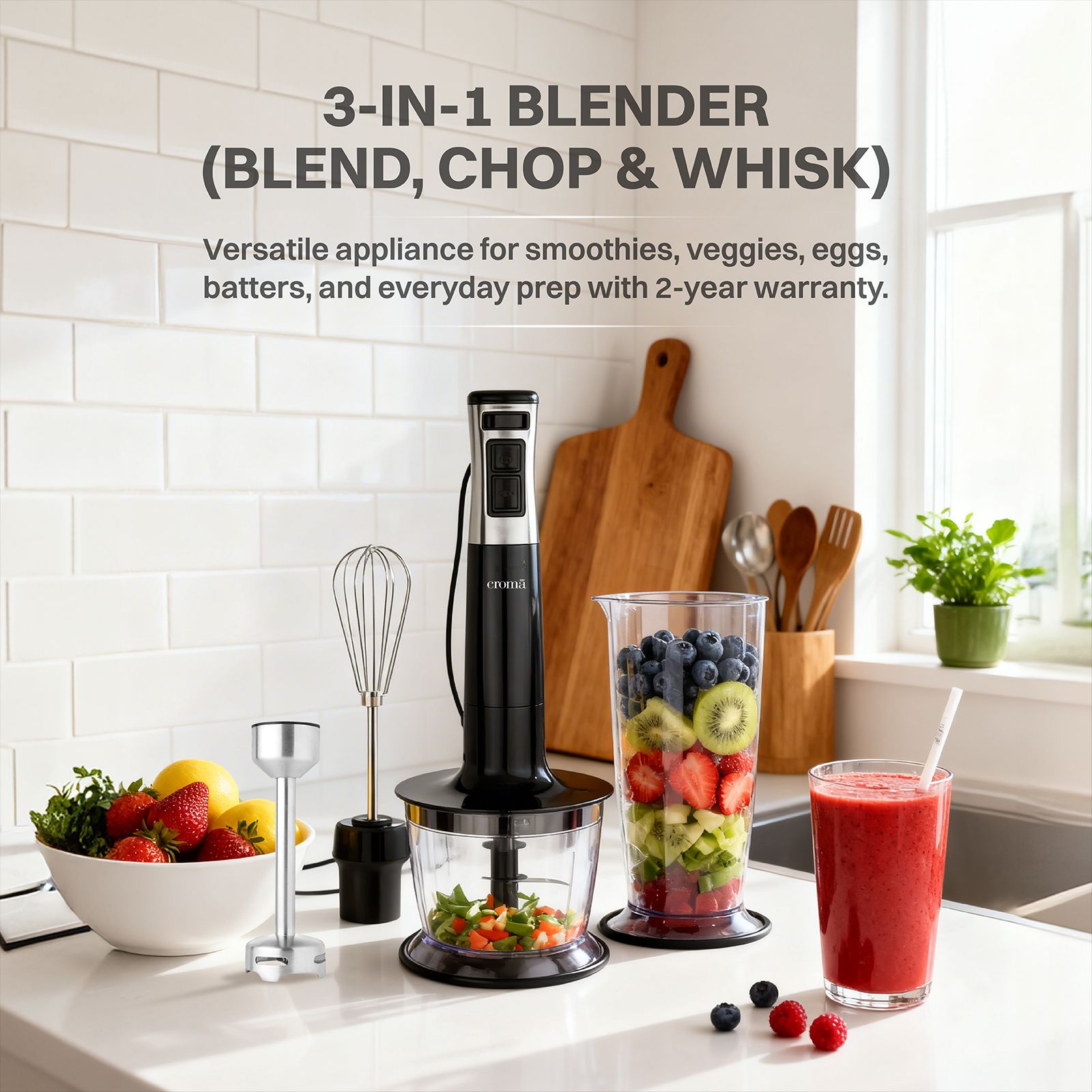 Croma AK5701 600 Watt Hand Blender with 4 Attachments (Speed Selector, Black)_7