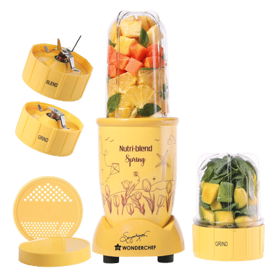 WONDERCHEF Nutri-blend Spring 500 Watt 2 Jars Mixer Grinder Blender (22000 RPM, 100% Copper Motor, Yellow)