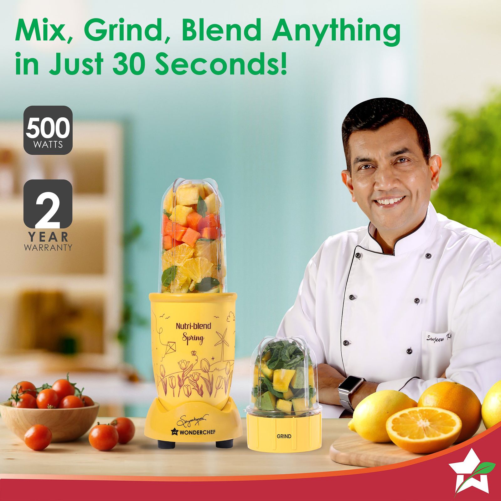 WONDERCHEF Nutri-blend Spring 500 Watt 2 Jars Mixer Grinder Blender (22000 RPM, 100% Copper Motor, Yellow) WONDERCHEF Nutri-blend Spring 500 Watt 2 Jars Mixer Grinder Blender (22000 RPM, 100% Copper Motor, Yellow)_5