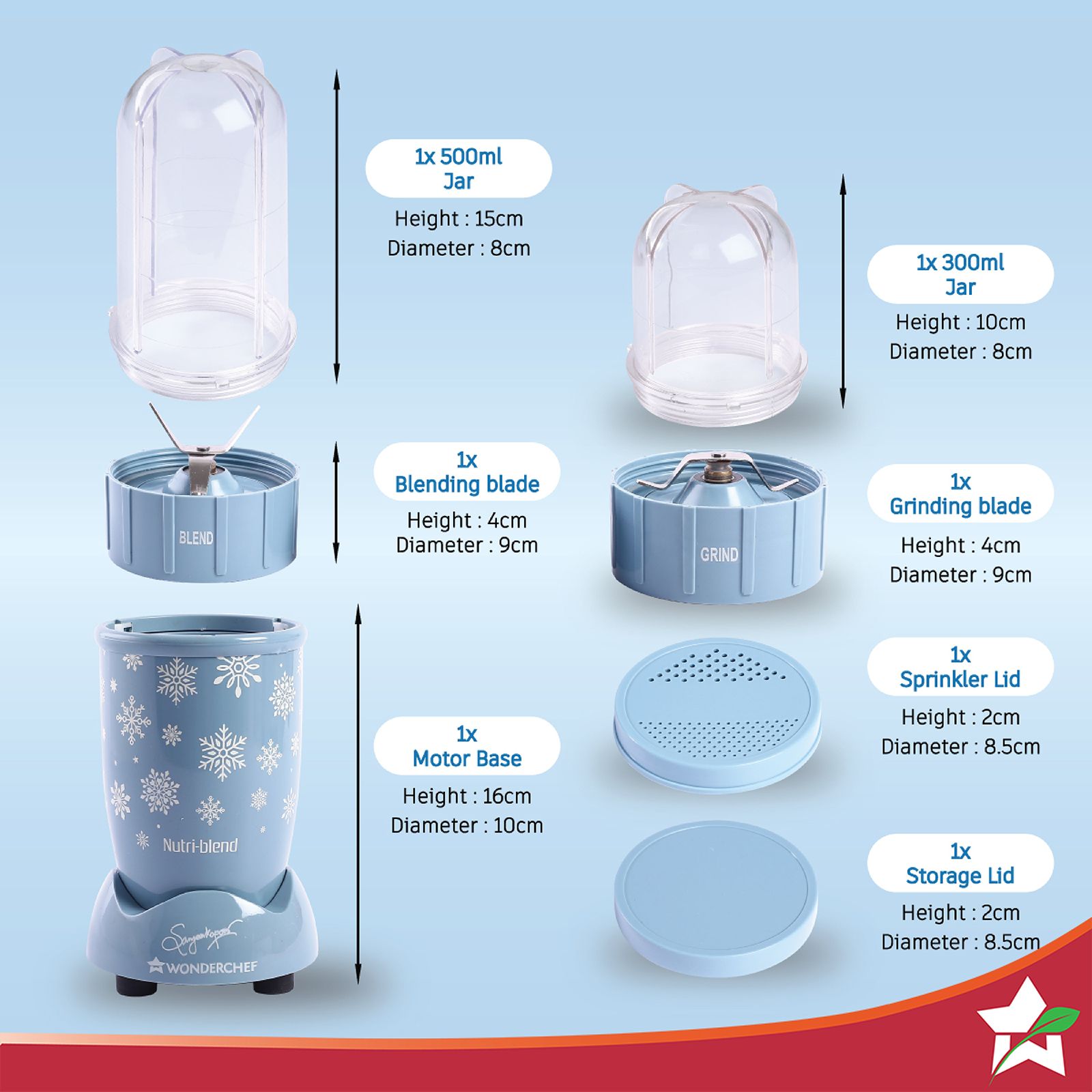 WONDERCHEF Nutri-blend Snowflakes 500 Watt 2 Jars Mixer Grinder Blender (22000 RPM, Powerful Motor, Blue) WONDERCHEF Nutri-blend Snowflakes 500 Watt 2 Jars Mixer Grinder Blender (22000 RPM, Powerful Motor, Blue)_8