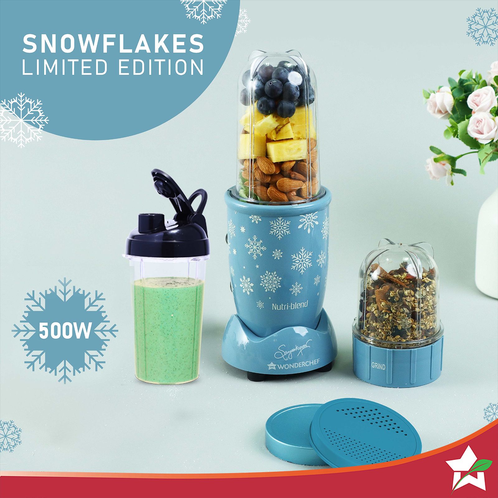 WONDERCHEF Nutri-blend Snowflakes 500 Watt 2 Jars Mixer Grinder Blender (22000 RPM, Powerful Motor, Blue) WONDERCHEF Nutri-blend Snowflakes 500 Watt 2 Jars Mixer Grinder Blender (22000 RPM, Powerful Motor, Blue)_6