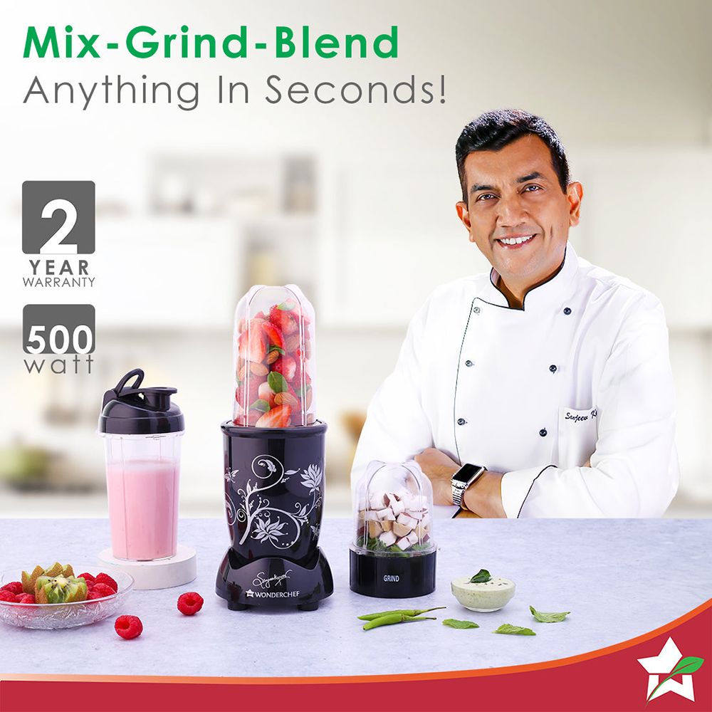 WONDERCHEF Nutri-blend 500 Watt 3 Jars Mixer Grinder Blender (22000 RPM, Powerful Motor, Black)_6