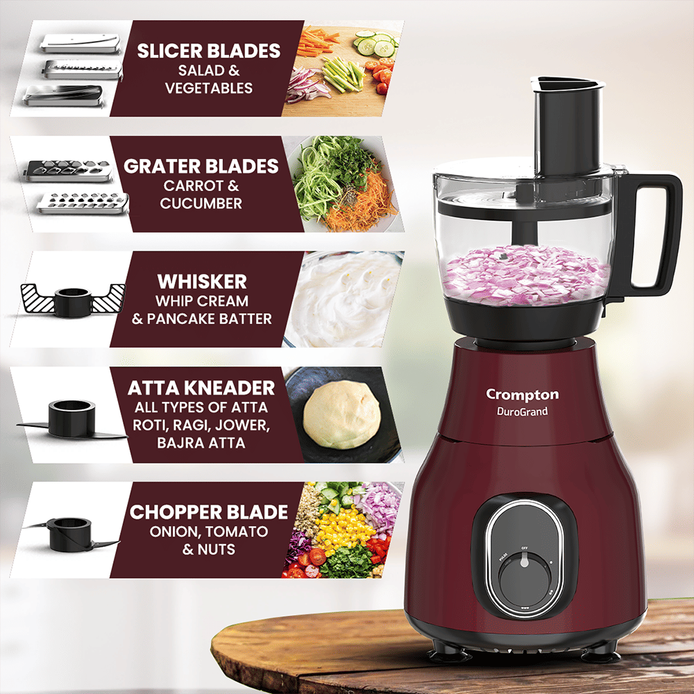 Crompton Duro Grand Plus 750 Watt Food Processors with 8 Blades (Red)_5