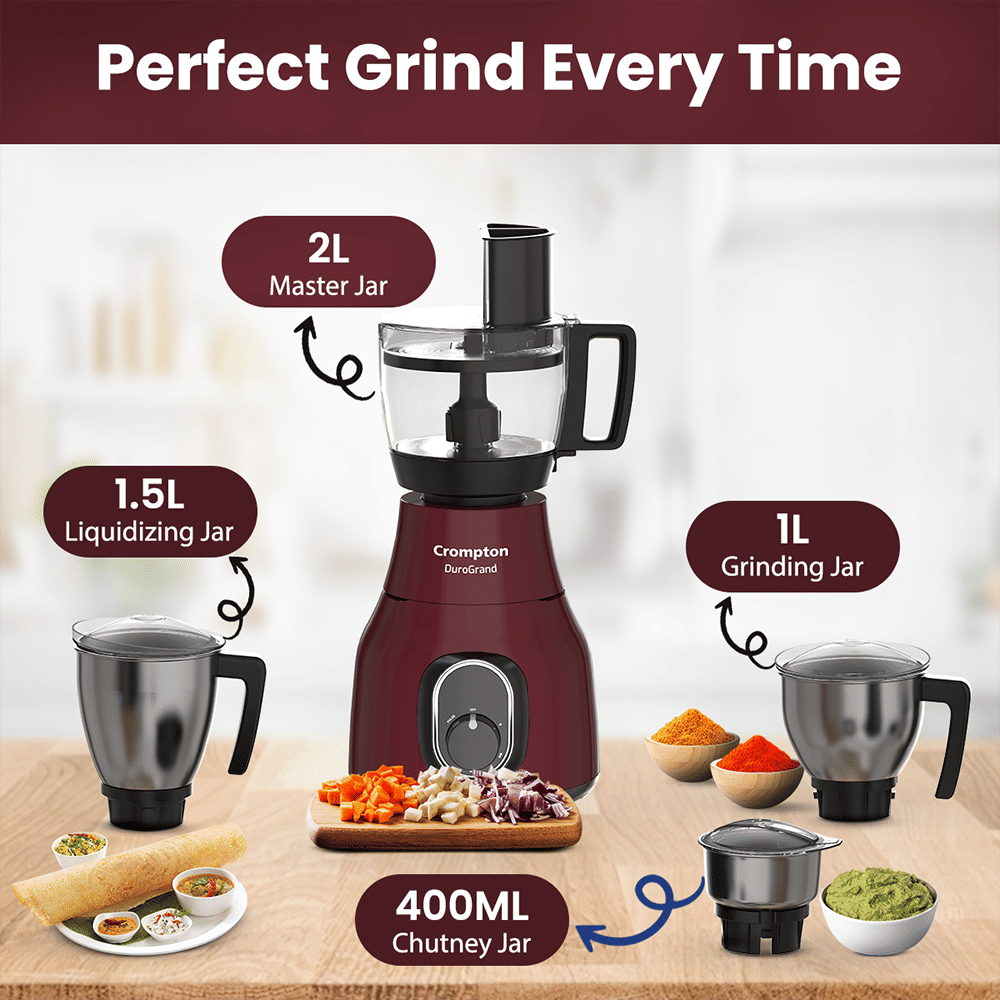Crompton Duro Grand Plus 750 Watt Food Processors with 8 Blades (Red)_9