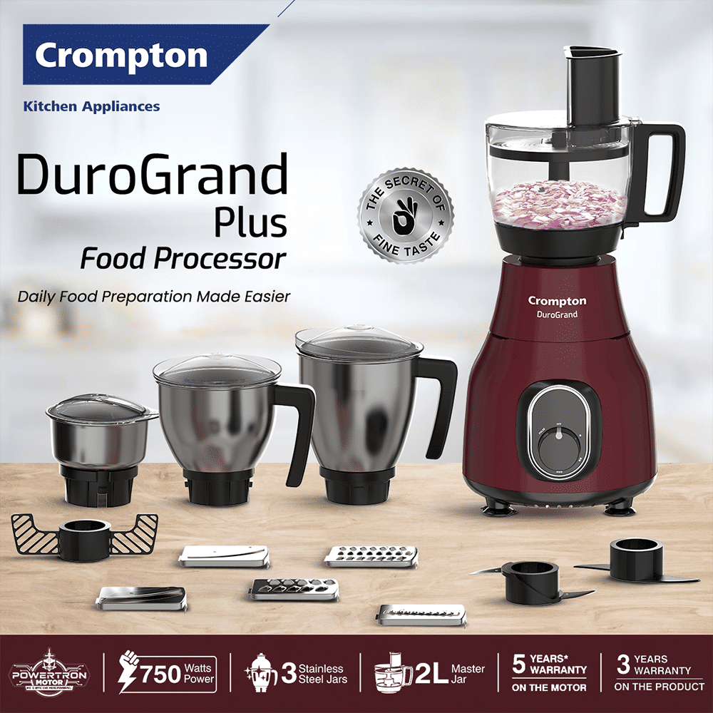 Crompton Duro Grand Plus 750 Watt Food Processors with 8 Blades (Red)_4