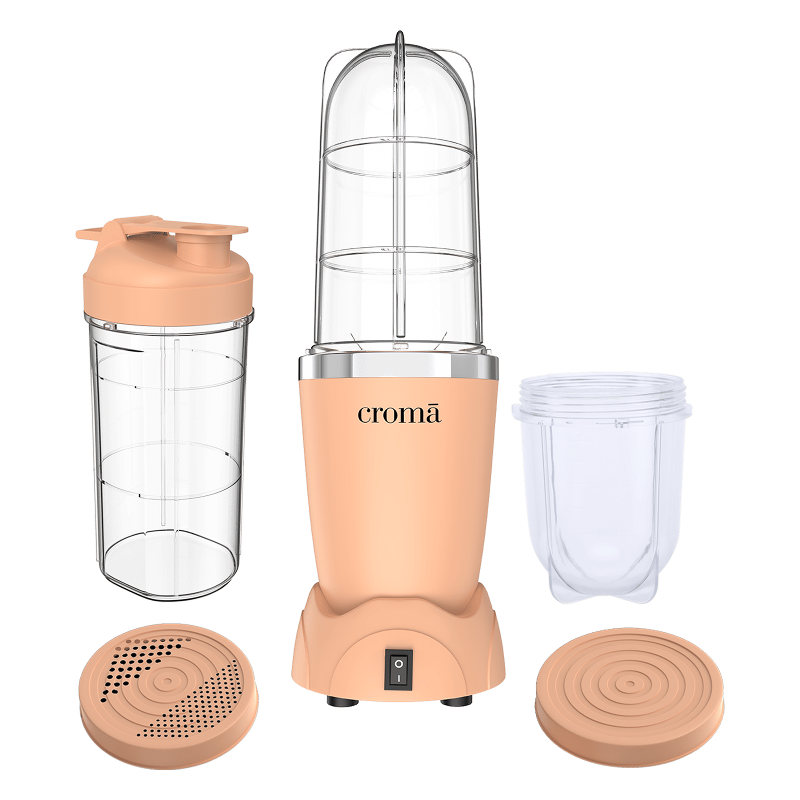 Croma Nutri 450 Watt 3 Jars Mixer Grinder Blender (19000 RPM, One Touch Operation, Peach)_1