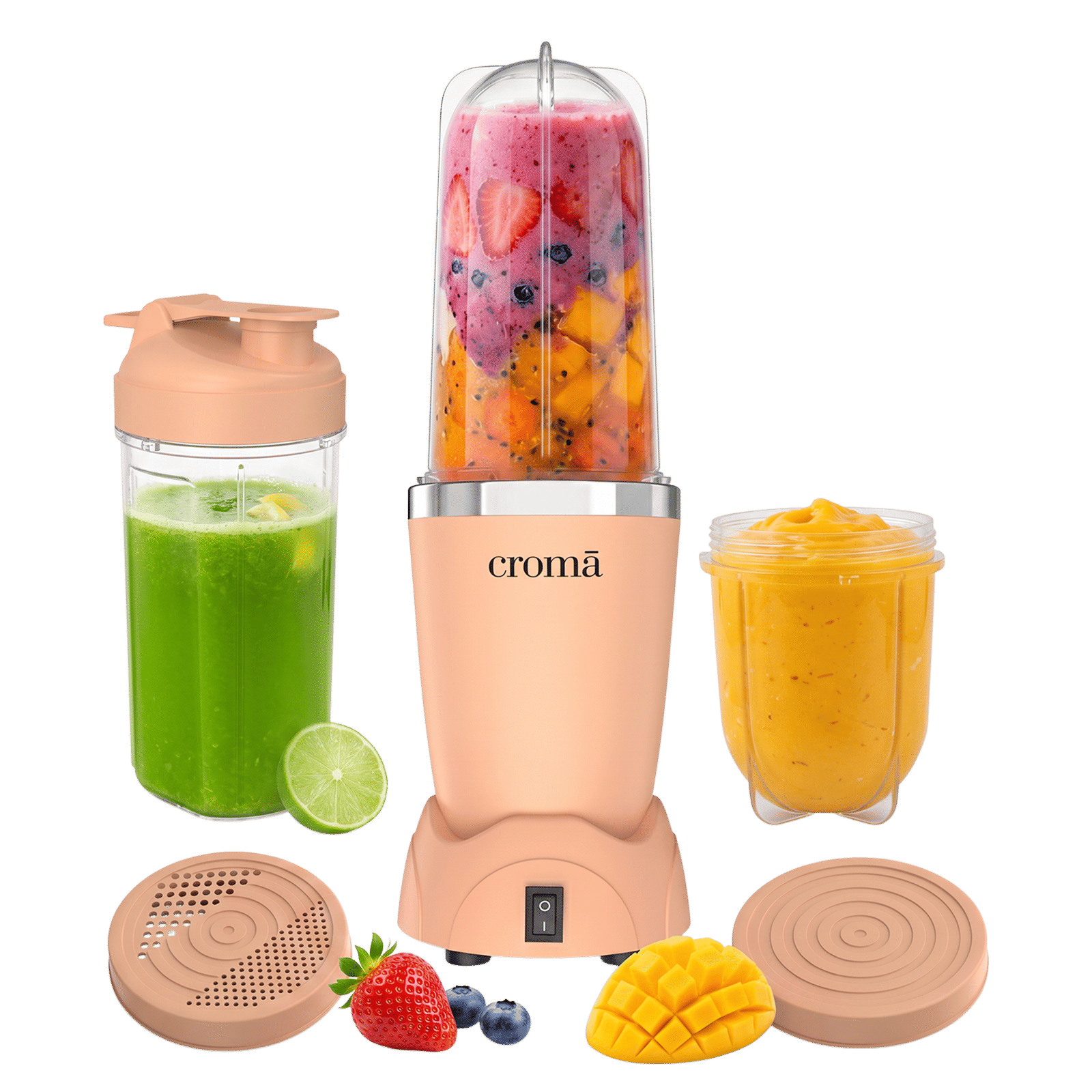 Croma Nutri 450 Watt 3 Jars Mixer Grinder Blender (19000 RPM, One Touch Operation, Peach) Croma Nutri 450 Watt 3 Jars Mixer Grinder Blender (19000 RPM, One Touch Operation, Peach)_1
