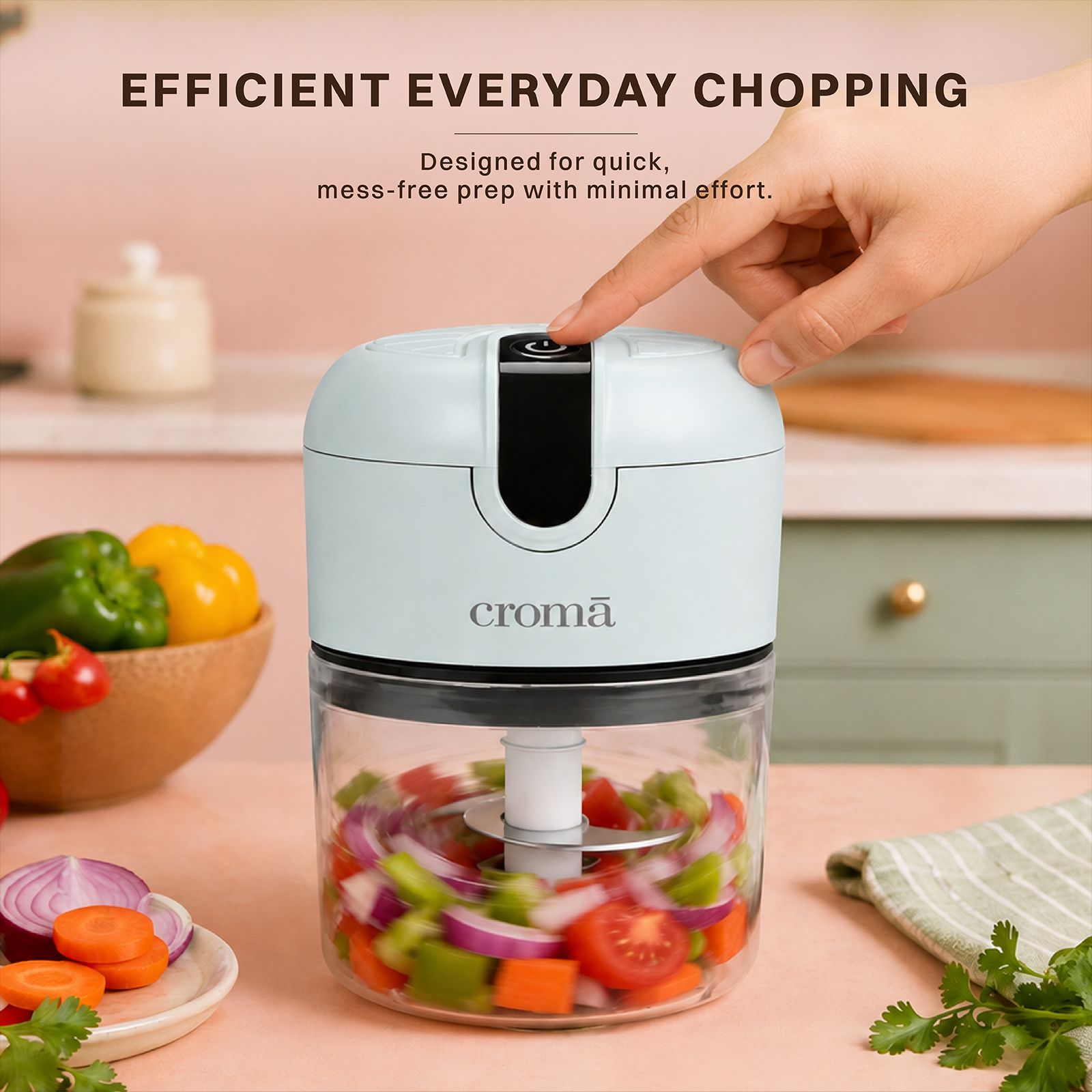 Croma 30 Watt Electric Vegetable & Fruits Chopper with 3 Blades (250ml ,White)_5