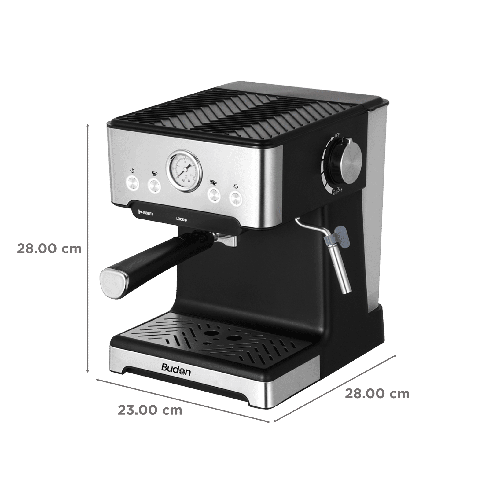 Budan BUD-Classic Semi-Automatic Coffee Maker with Pressure Gauge Indicator (Silver & Black)_2