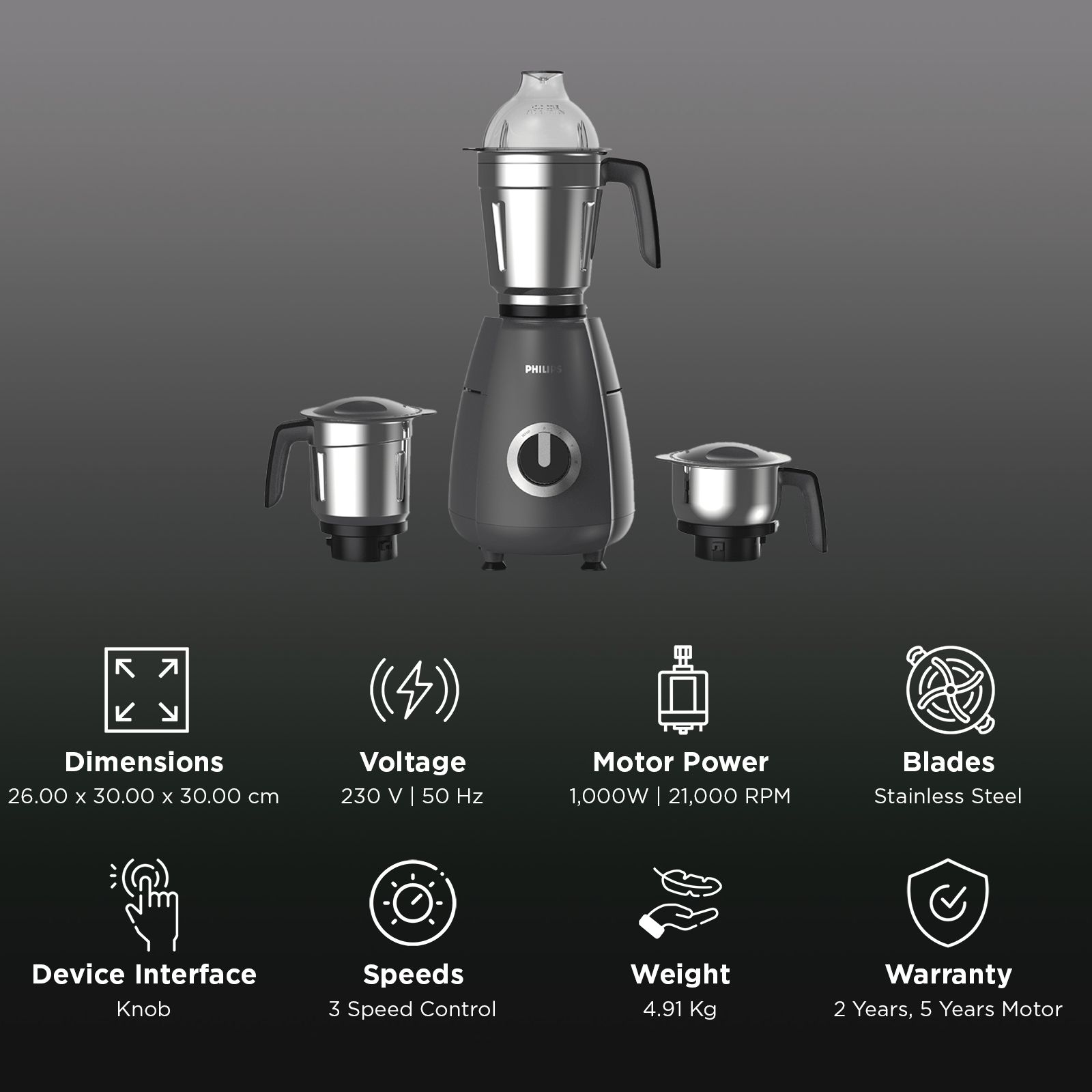 PHILIPS HR7731/00 1000 Watt 3 Jars Mixer Grinder (21000 RPM, Fast Precision Grinding, Grey) PHILIPS HR7731/00 1000 Watt 3 Jars Mixer Grinder (21000 RPM, Fast Precision Grinding, Grey)_2