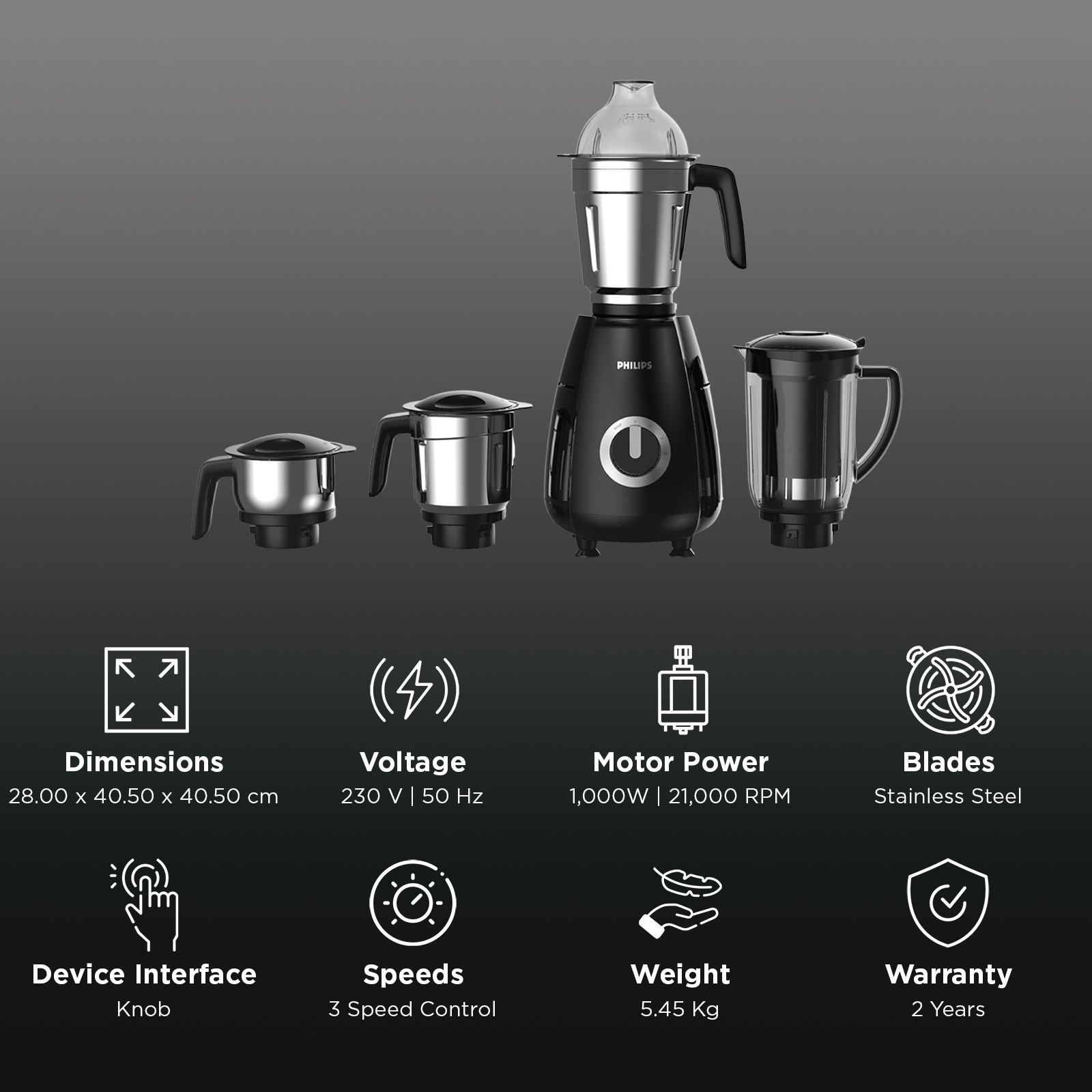 PHILIPS 1000 Watt 4 Jars Mixer Grinder (21000 RPM, Secure Lock Mechanism, Black) PHILIPS 1000 Watt 4 Jars Mixer Grinder (21000 RPM, Secure Lock Mechanism, Black)_2