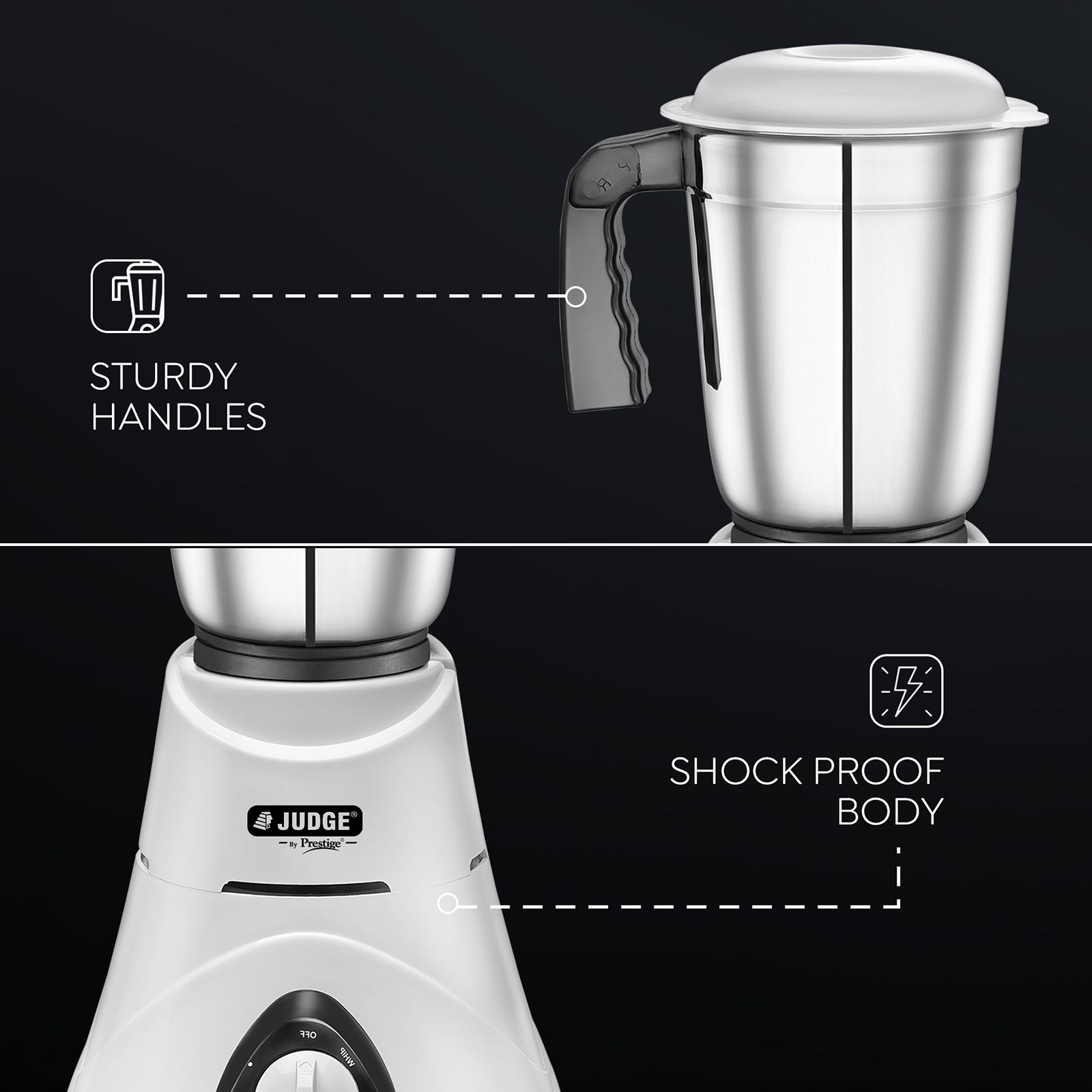 JUDGE By Prestige Comet 500 Watt 3 Jars Mixer Grinder (19000 RPM, Overload Protector, White)_3