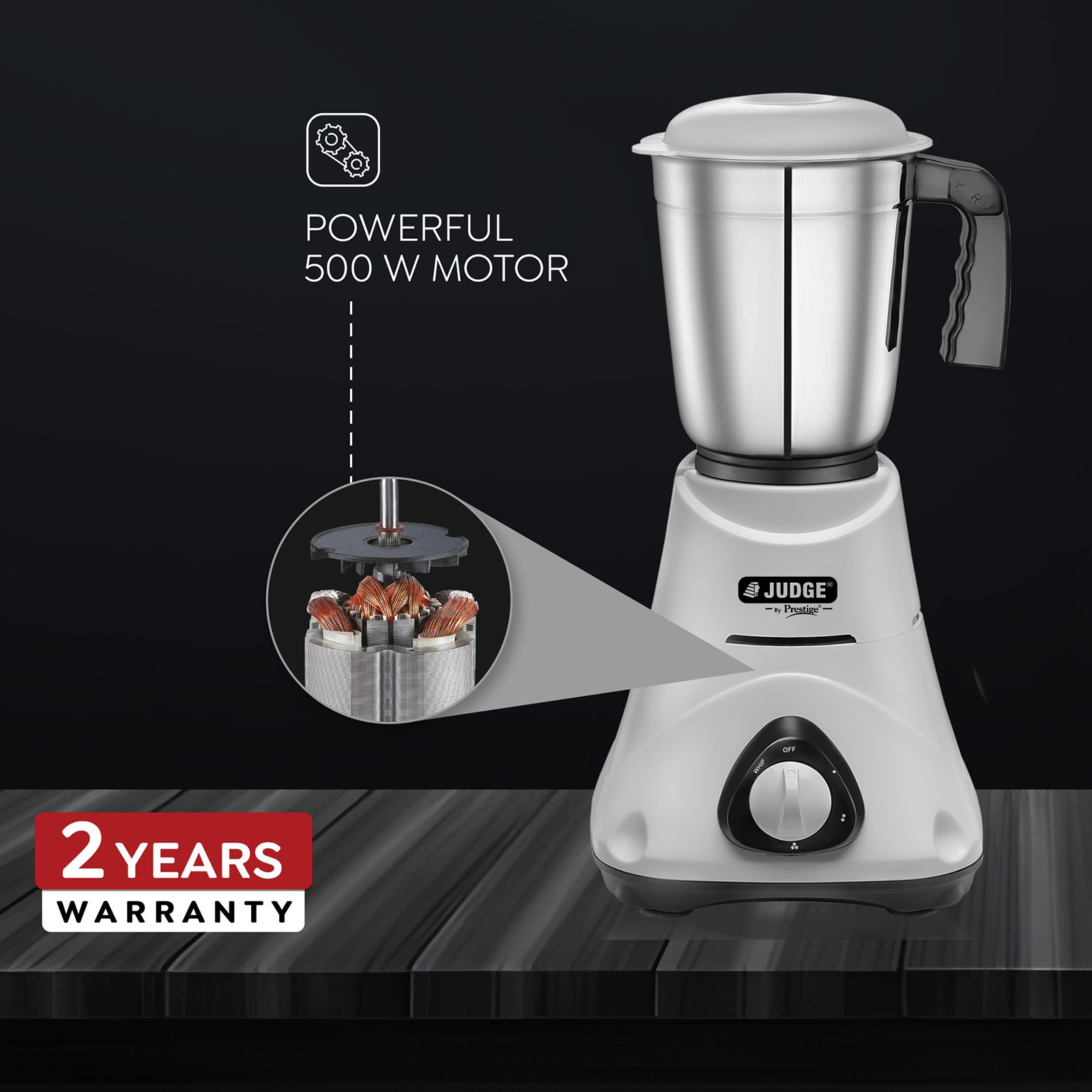 JUDGE By Prestige Comet 500 Watt 3 Jars Mixer Grinder (19000 RPM, Overload Protector, White)_6