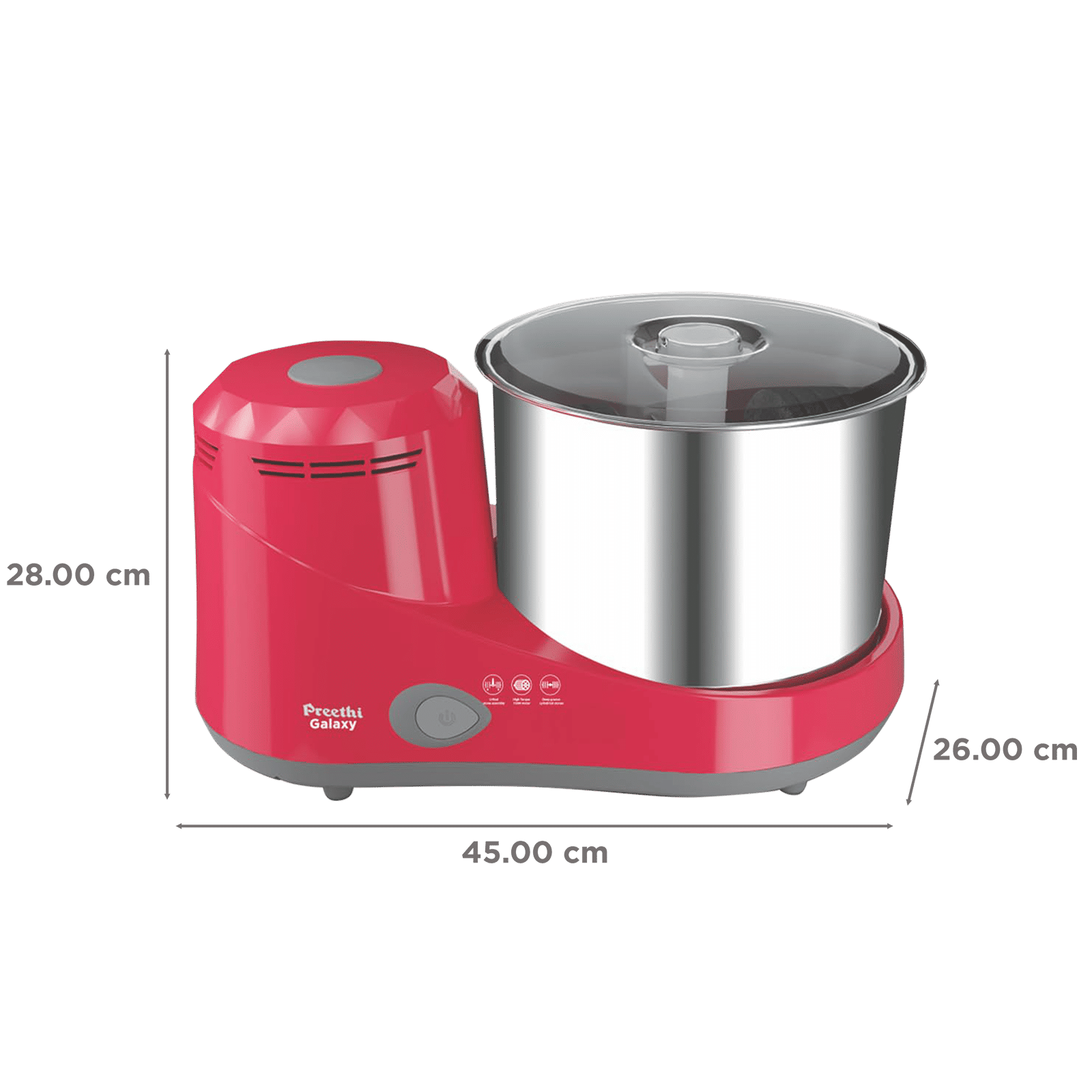 Preethi Galaxy 2 Litres 2 Stones Wet Grinder (Maxcrush Technology, Red) _3
