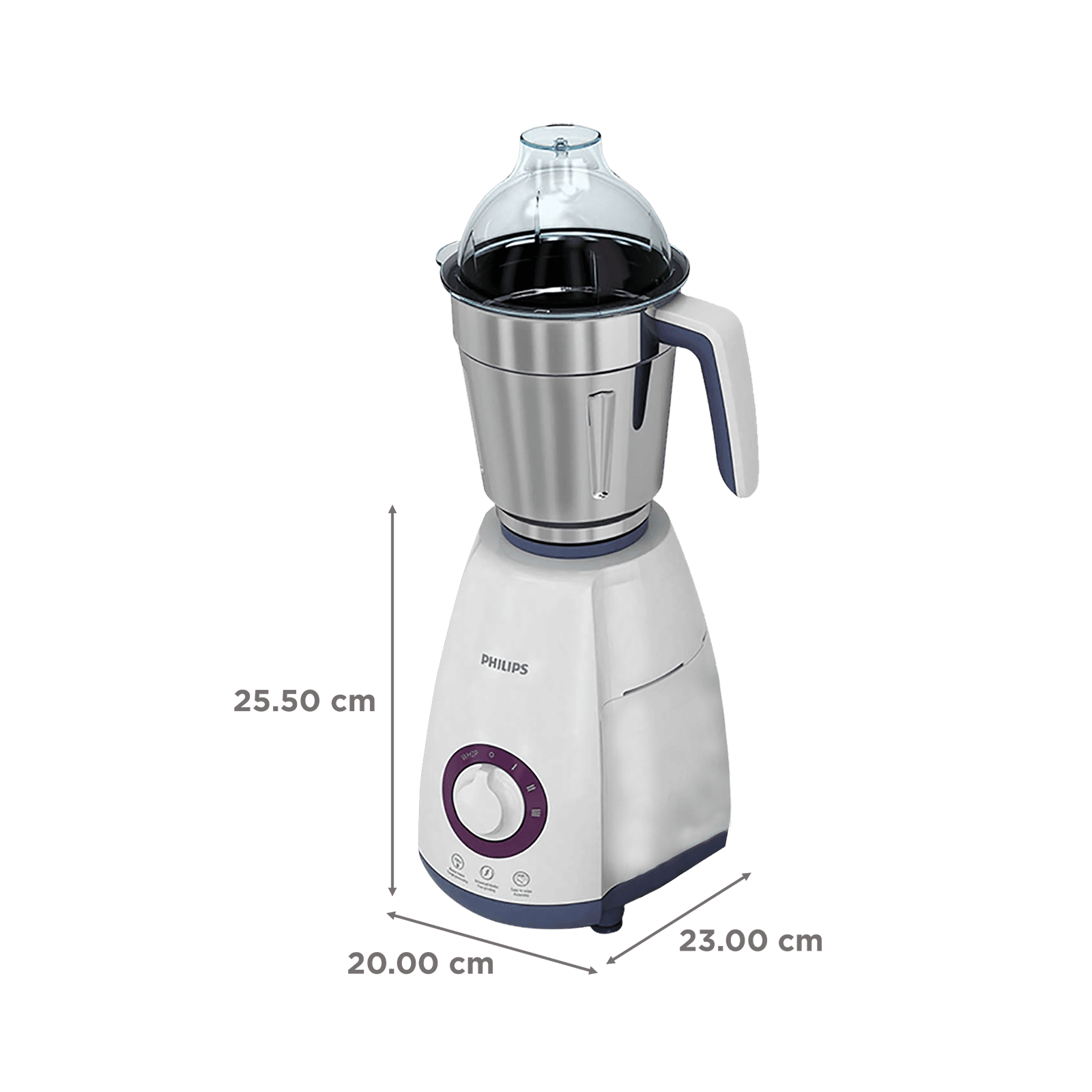 PHILIPS Viva Collection 750 Watt 3 Jars Mixer Grinder (19500 RPM, Auto Cut Off Protection, White/Blue)_3