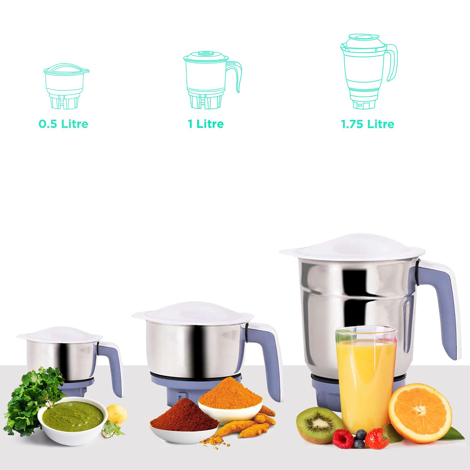 PHILIPS Viva Collection 750 Watt 3 Jars Mixer Grinder (19500 RPM, Auto Cut Off Protection, White/Blue)_4