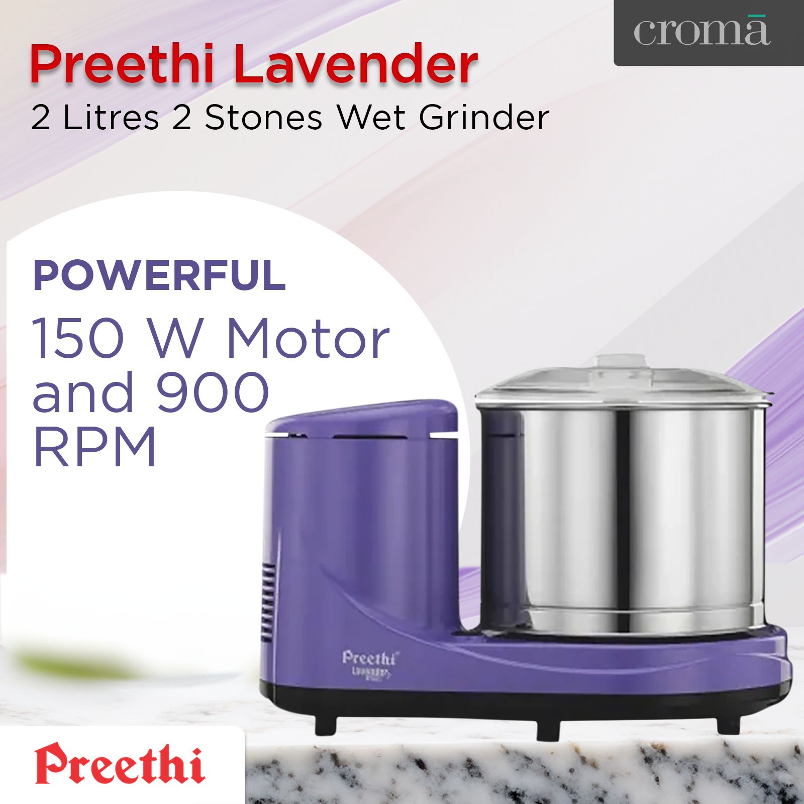 Preethi Lavender Grind 2 Litres 2 Stones Wet Grinder (Cool Touch Technology, Purple) Preethi Lavender Grind 2 Litres 2 Stones Wet Grinder (Cool Touch Technology, Purple)_8