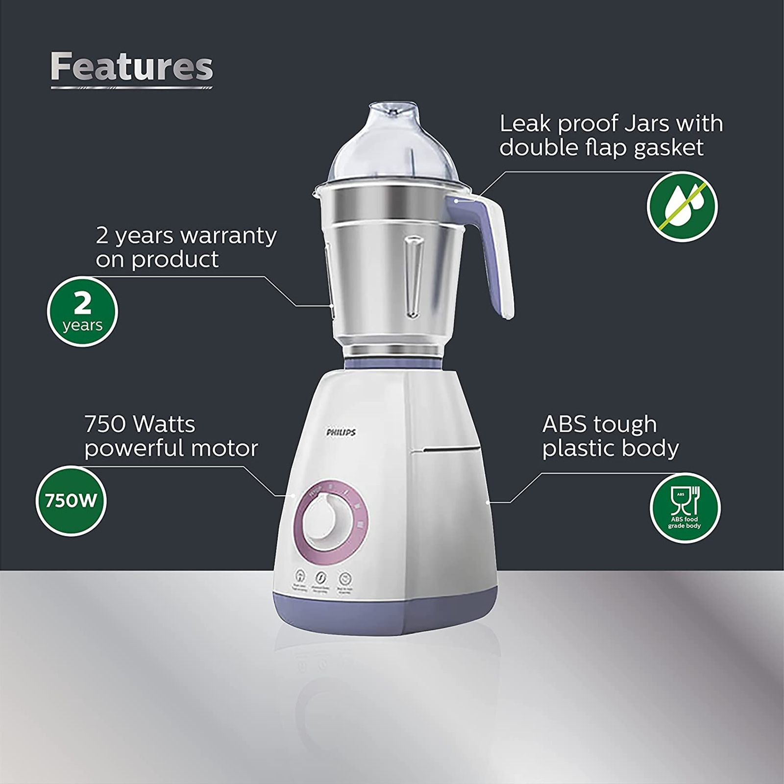 PHILIPS Viva Collection 750 Watt 4 Jars Mixer Grinder (19500 RPM, Auto Cut Off Protection, White/Blue)_14