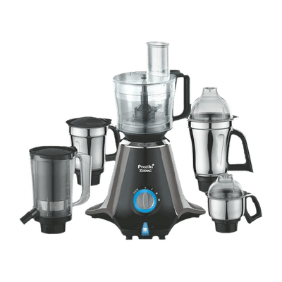 Preethi Zodiac 750 Watt 5 Jars Juicer Mixer Grinder (19000 RPM, 3D Cooling System, Black)