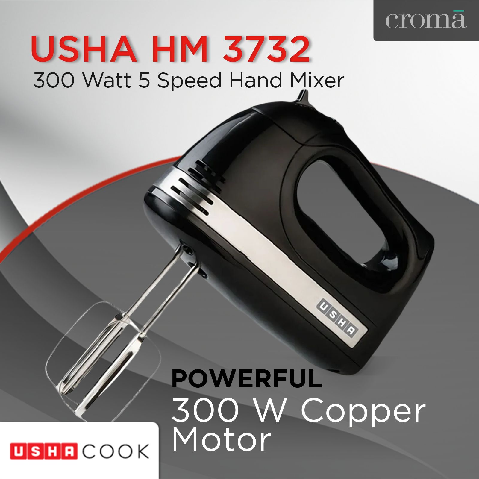 USHA HM 3732 300 Watt 5 Speed Hand Mixer with 2 Attachments (Turbo Setting, Black)_13