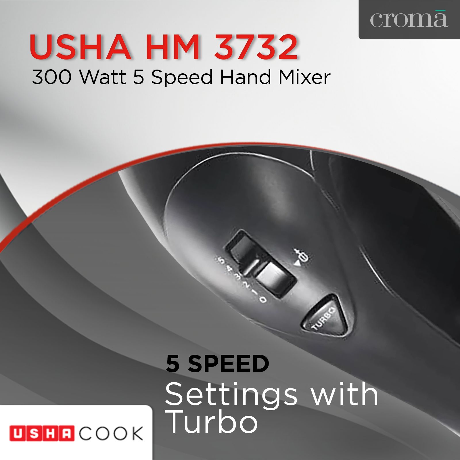 USHA HM 3732 300 Watt 5 Speed Hand Mixer with 2 Attachments (Turbo Setting, Black)_14