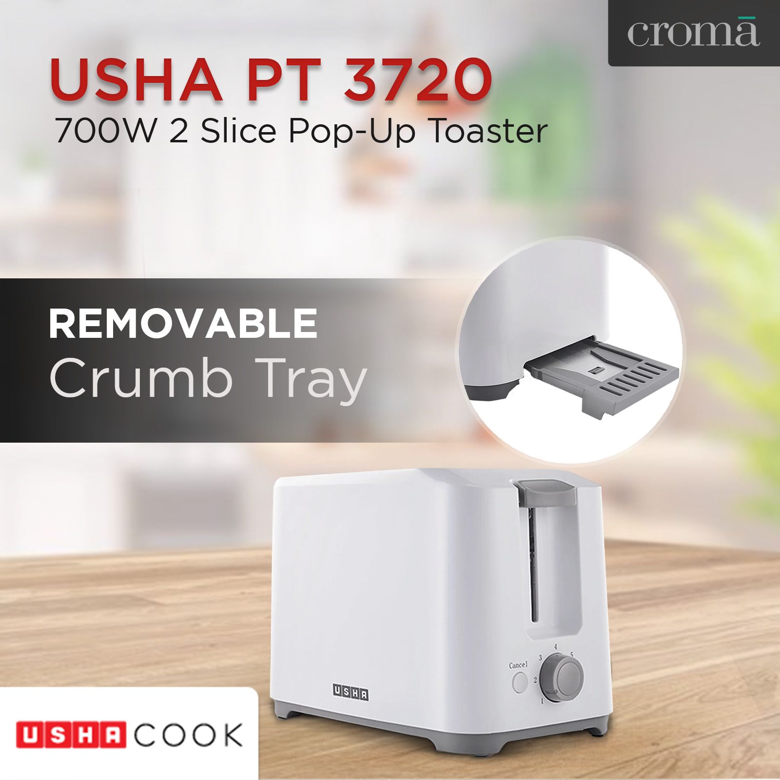 USHA PT 3720 700W 2 Slice Pop-Up Toaster with Plastic Shock Proof Body (White) USHA PT 3720 700W 2 Slice Pop-Up Toaster with Plastic Shock Proof Body (White)_14