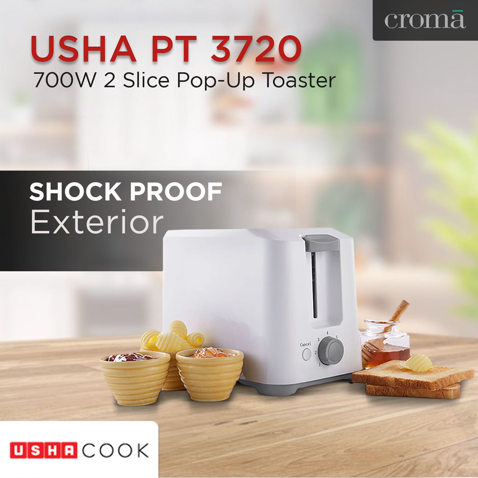 USHA PT 3720 700W 2 Slice Pop-Up Toaster with Plastic Shock Proof Body (White) USHA PT 3720 700W 2 Slice Pop-Up Toaster with Plastic Shock Proof Body (White)_16