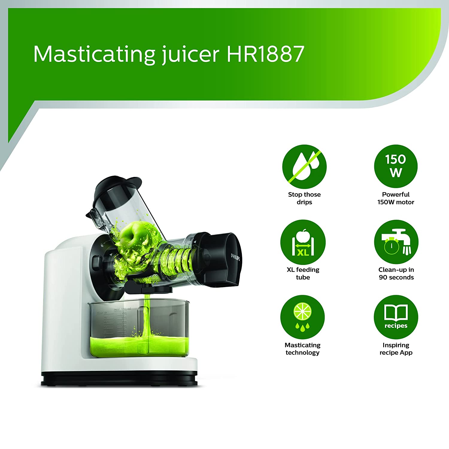 PHILIPS Viva Collection 150 Watt 1 Jar Masticating Juicer (100 RPM, QuickClean Technology, Black/White) PHILIPS Viva Collection 150 Watt 1 Jar Masticating Juicer (100 RPM, QuickClean Technology, Black/White)_12