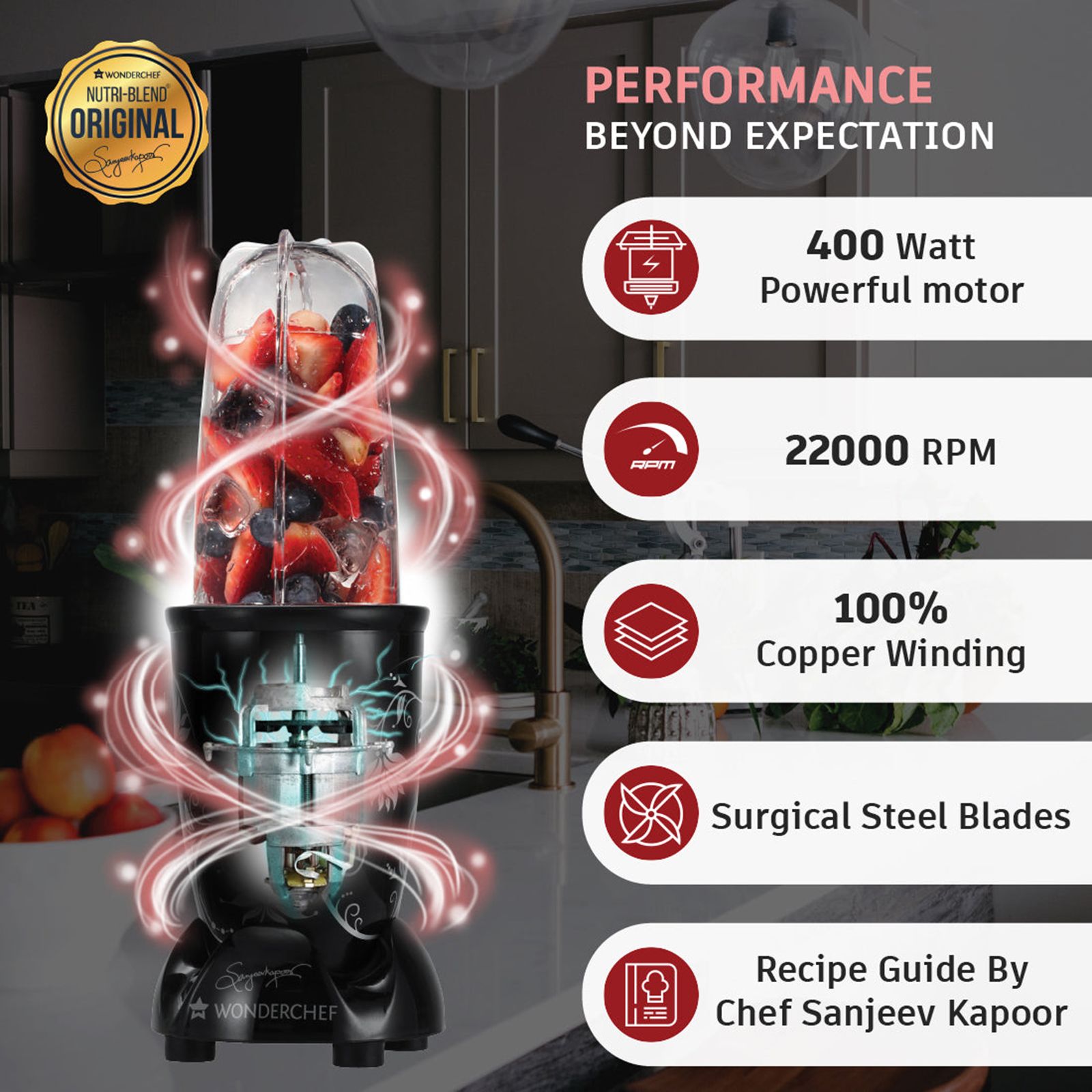 WONDERCHEF Nutri-Blend 400 Watt 2 Jars Mixer Grinder Blender (22000 RPM, Specialised Functions, Black)_12