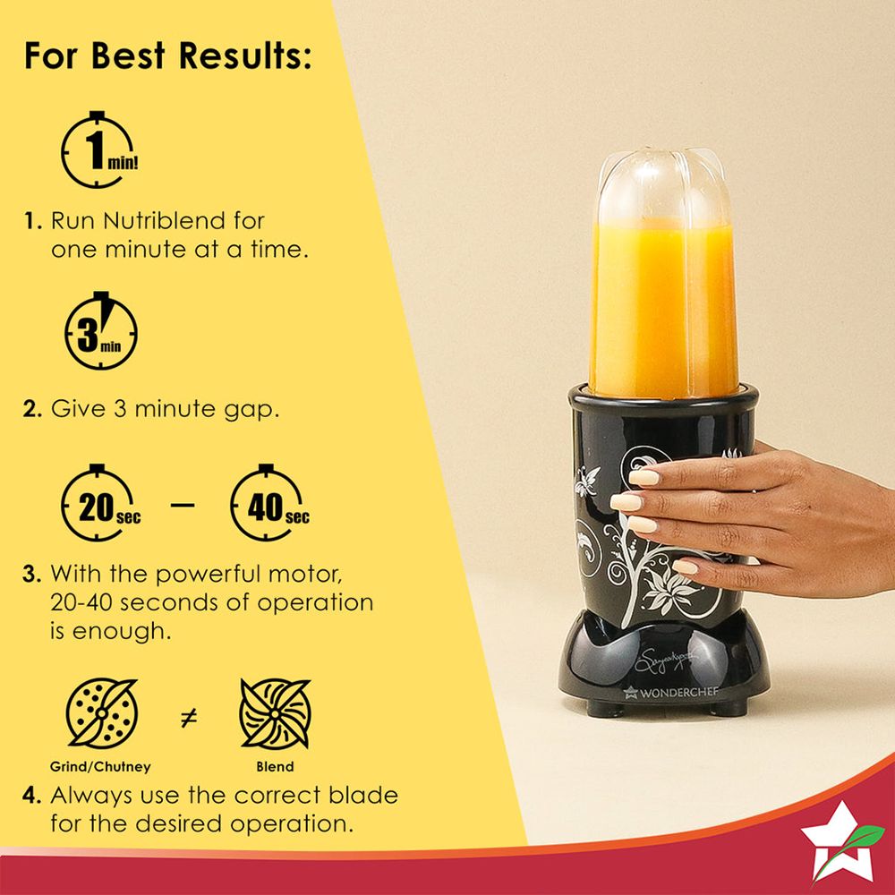 WONDERCHEF Nutri-Blend 400 Watt 2 Jars Mixer Grinder Blender (22000 RPM, Specialised Functions, Black)_7