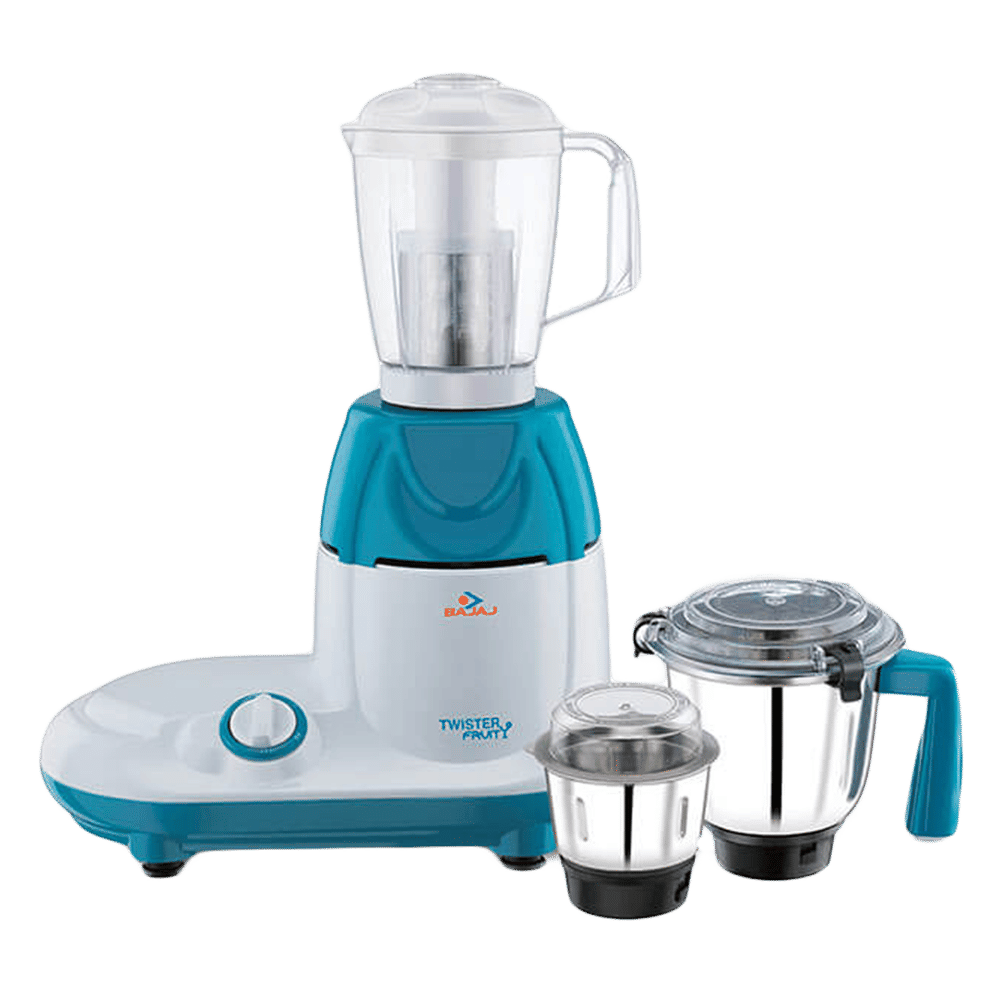 BAJAJ Twister Fruity 750 Watt 3 Jars Mixer Grinder (SS 304 Grade Blades, White and Blue) BAJAJ Twister Fruity 750 Watt 3 Jars Mixer Grinder (SS 304 Grade Blades, White and Blue)_1