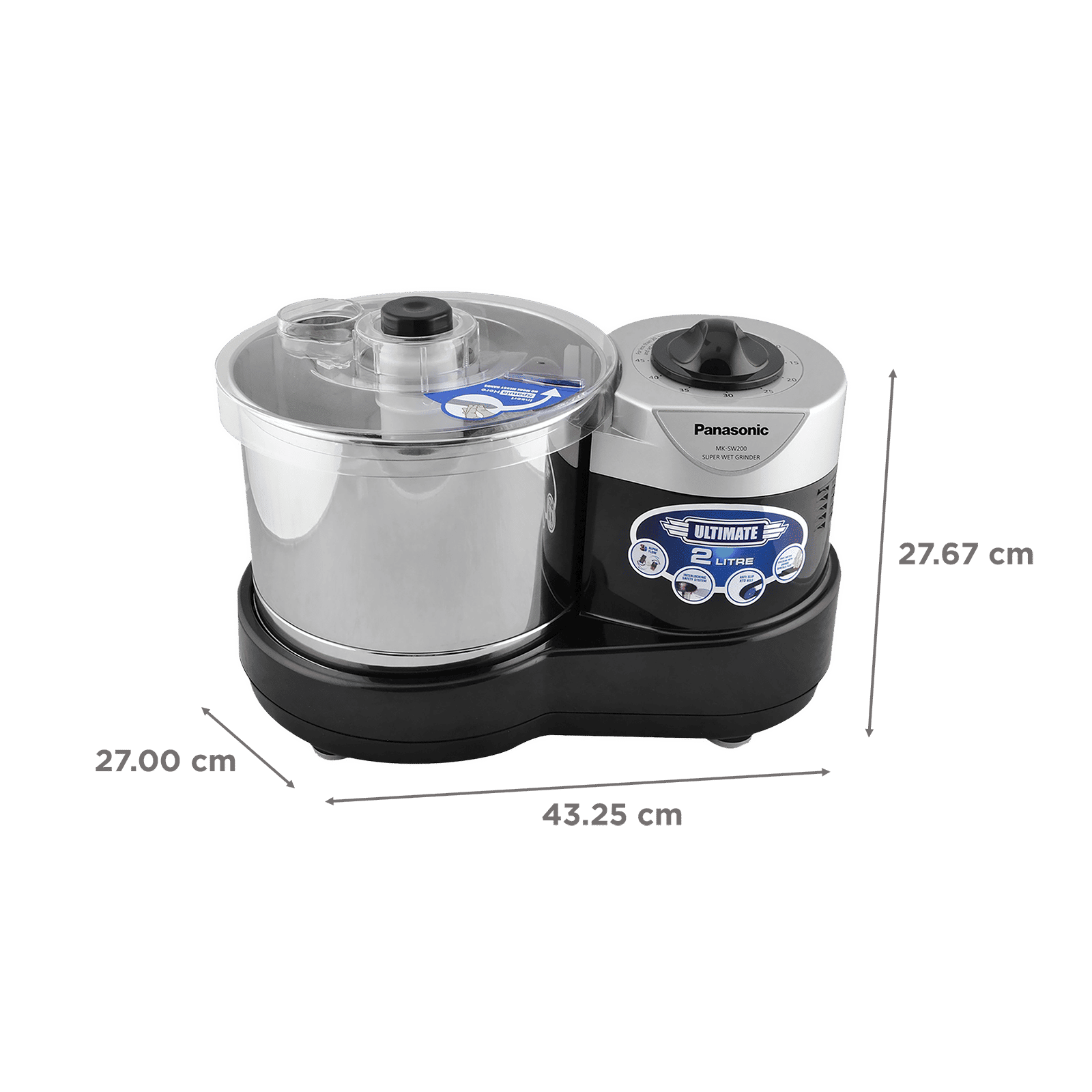 Panasonic Ultimate 2 Litres 2 Stones Wet Grinder (Shock Proof, Black)_3