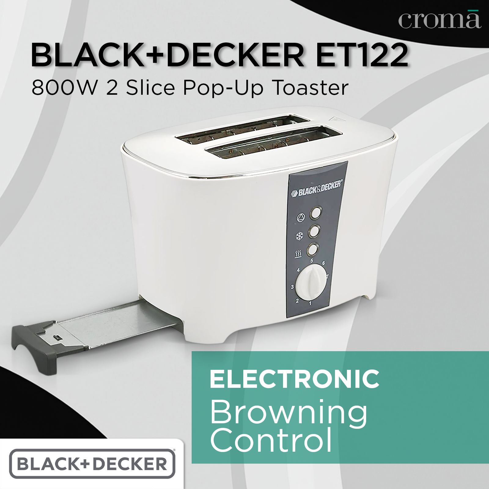 BLACK+DECKER ET122 800W 2 Slice Pop-Up Toaster with Removable Crumb Tray (White)_19