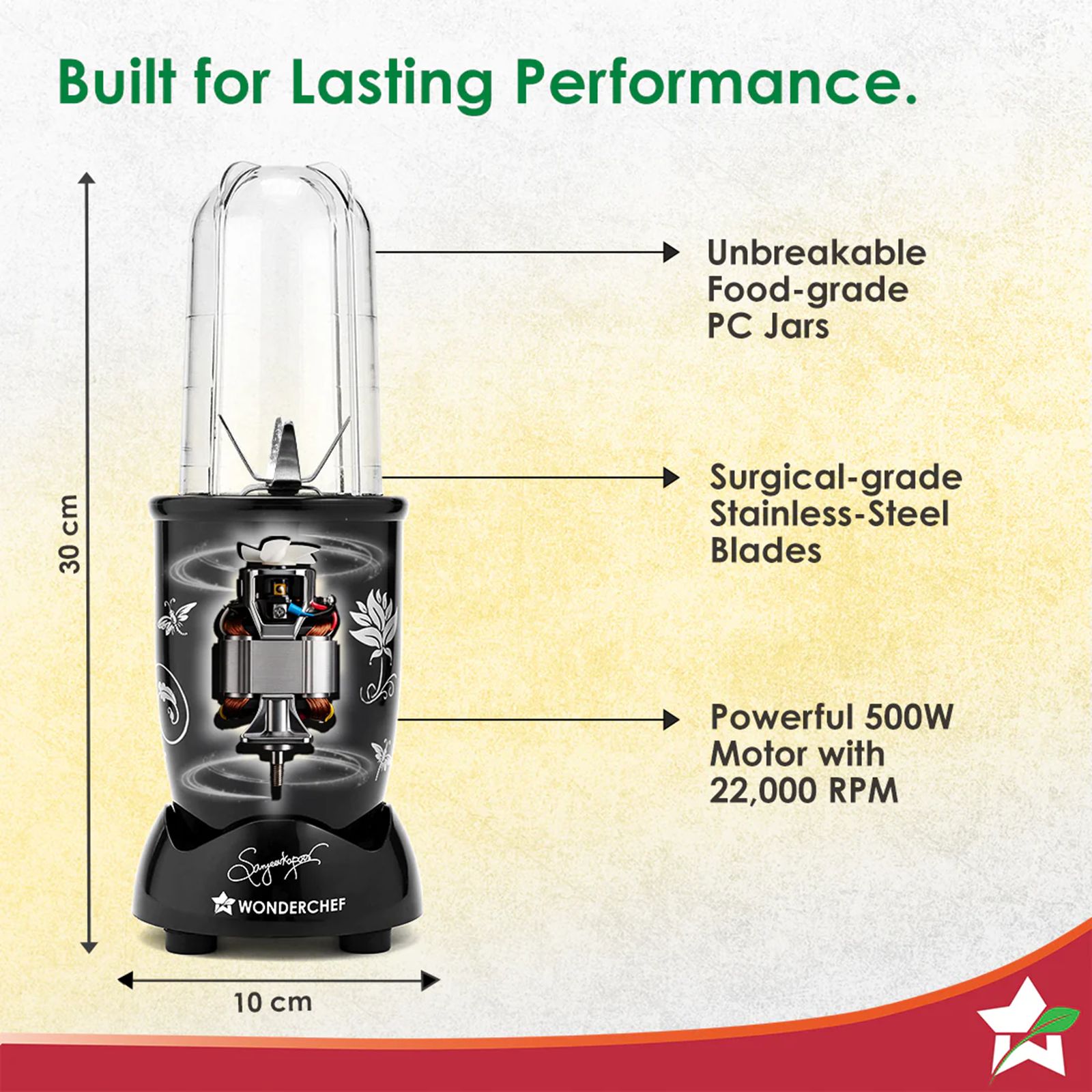 Wonderchef Nutri-Blend 500 Watt 4 Jars Juicer Mixer Grinder (22000 RPM, Hands-Free Operation, Black) Wonderchef Nutri-Blend 500 Watt 4 Jars Juicer Mixer Grinder (22000 RPM, Hands-Free Operation, Black)_4