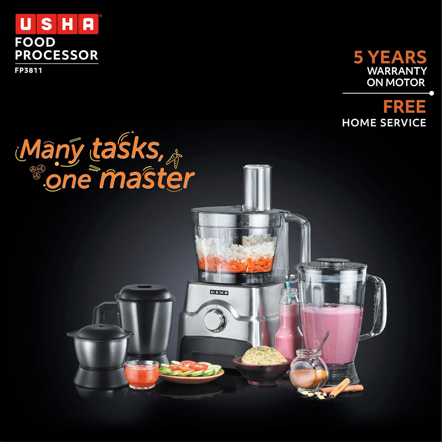 USHA FP 3811 1000 Watt Food Processor with 6 Blades (Black & Silver)_17