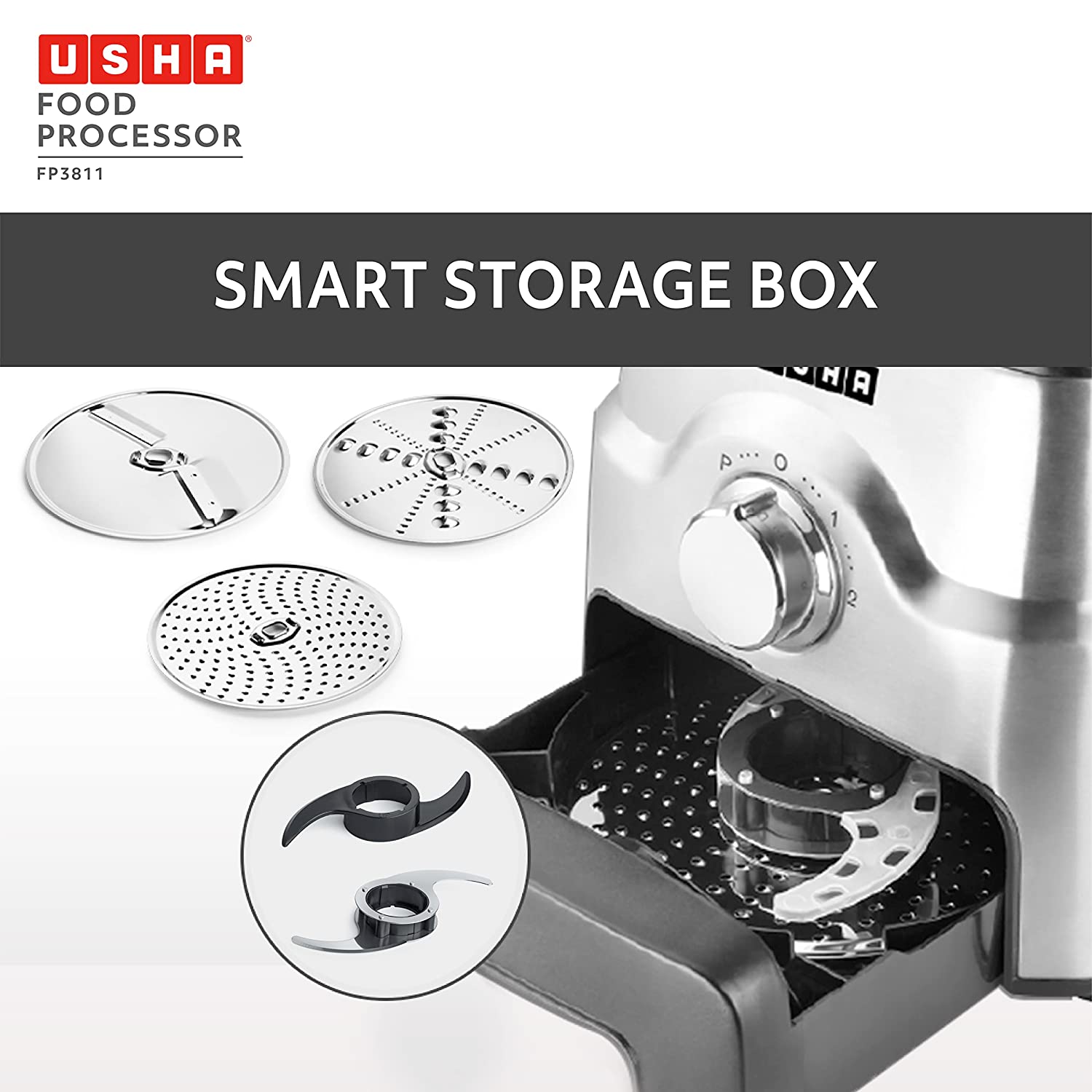 USHA FP 3811 1000 Watt Food Processor with 6 Blades (Black & Silver)_18