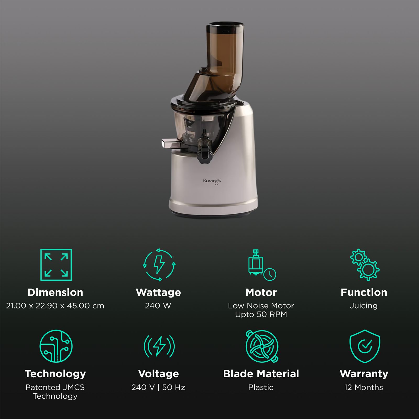 Kuvings B1700 240 Watt 1 Jar Cold Press Slow Juicer (50 RPM, 3-in-1 Multi Function, Dark Silver) Kuvings B1700 240 Watt 1 Jar Cold Press Slow Juicer (50 RPM, 3-in-1 Multi Function, Dark Silver)_2