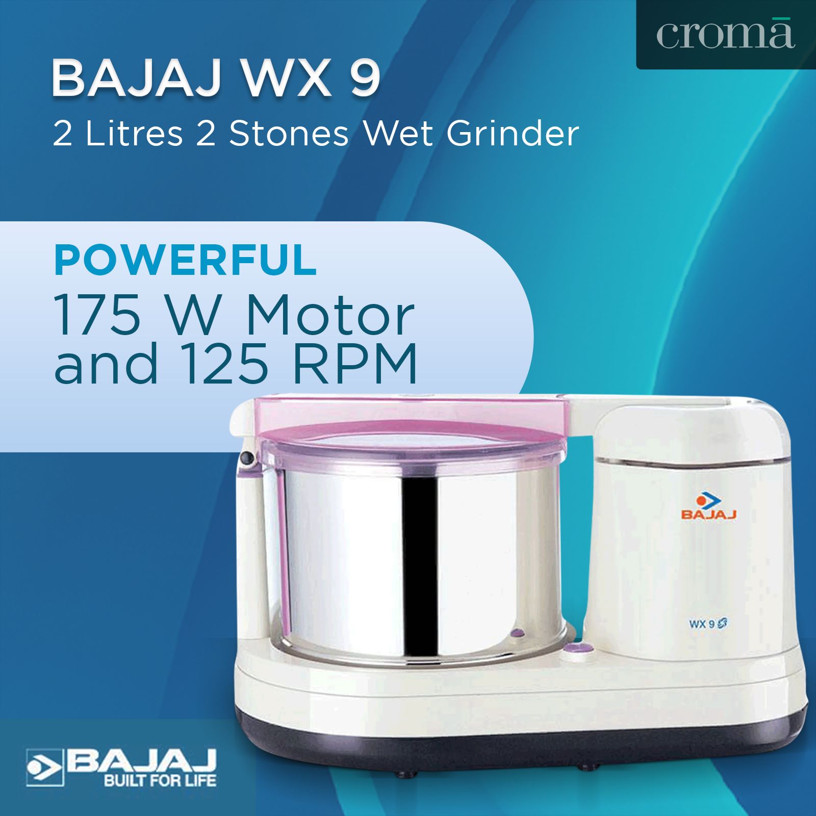 BAJAJ WX 9 2 Litres 2 Stones Wet Grinder with Coconut Scrapper (On/Off LED Indicator, White) BAJAJ WX 9 2 Litres 2 Stones Wet Grinder with Coconut Scrapper (On/Off LED Indicator, White)_8