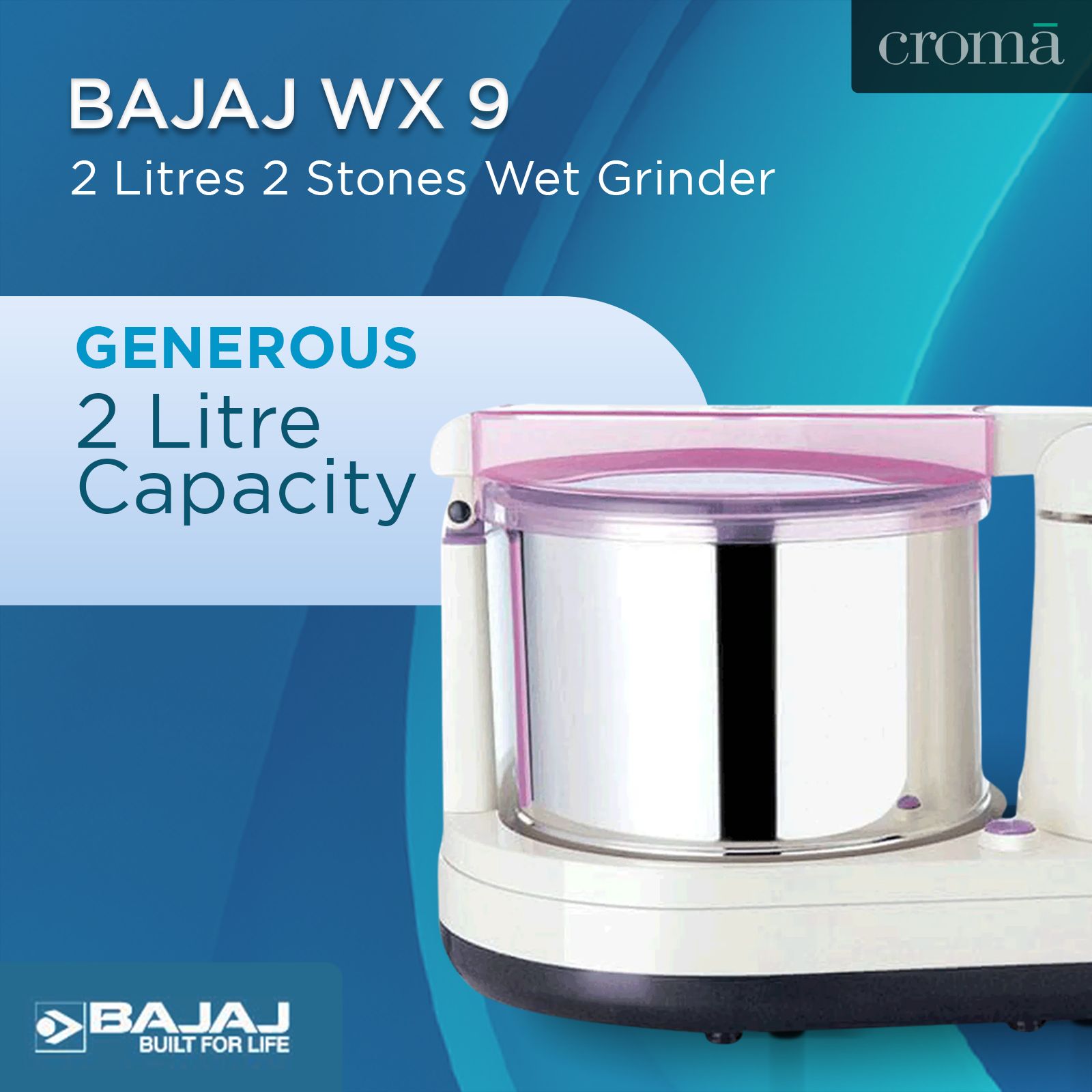 BAJAJ WX 9 2 Litres 2 Stones Wet Grinder with Coconut Scrapper (On/Off LED Indicator, White) BAJAJ WX 9 2 Litres 2 Stones Wet Grinder with Coconut Scrapper (On/Off LED Indicator, White)_10