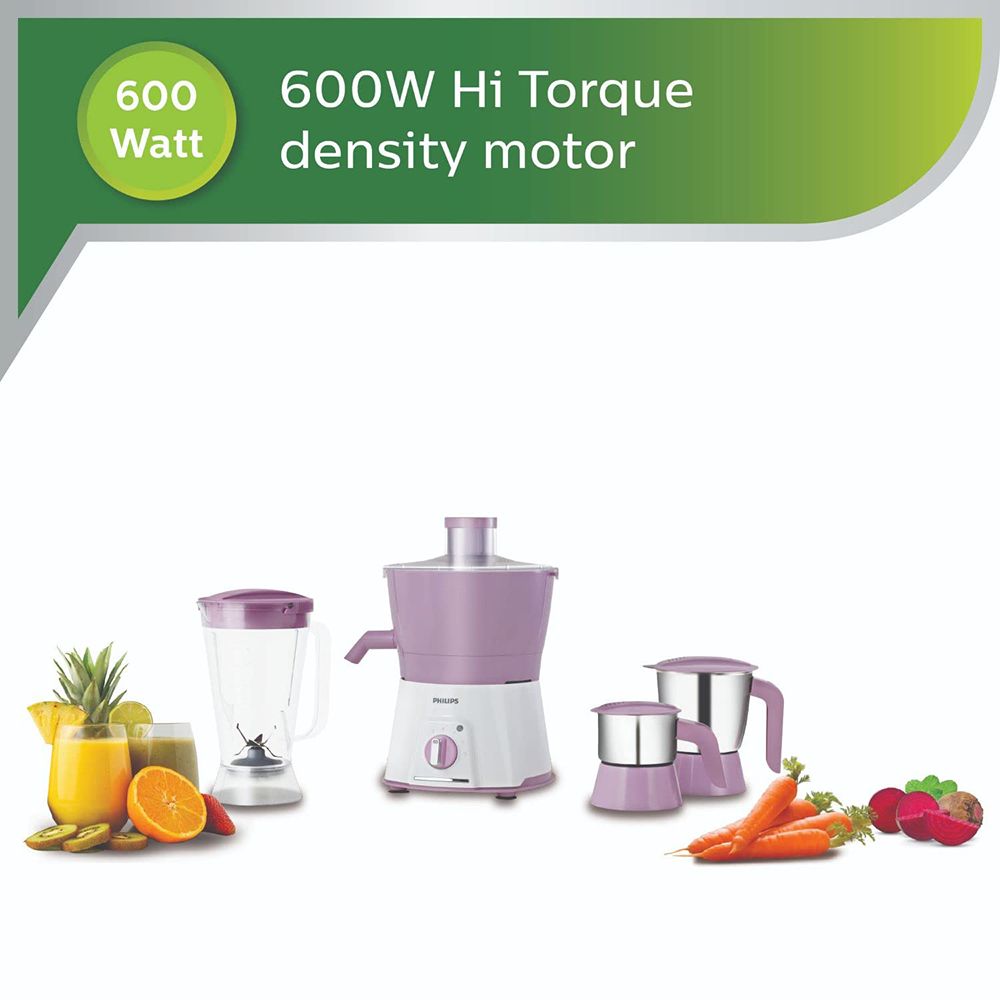 Philips Viva Collection 600 Watt 3 Jars Juicer Mixer Grinder (20000 RPM, Overload Protection, White & Lilac)_9
