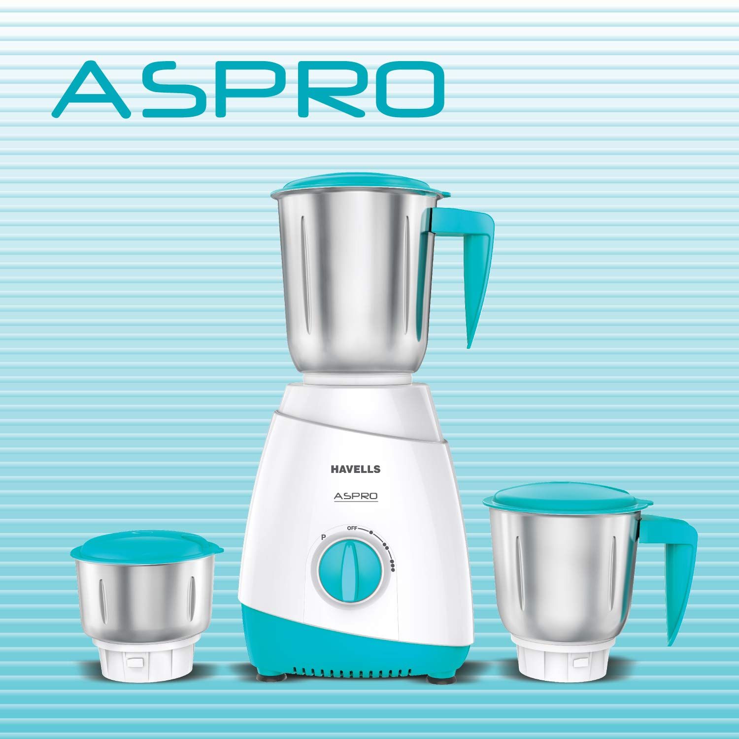 HAVELLS Aspro 500 Watt 3 Jars Mixer Grinder (21000 RPM, Motor Cooling Technology, White/Light Blue)_8