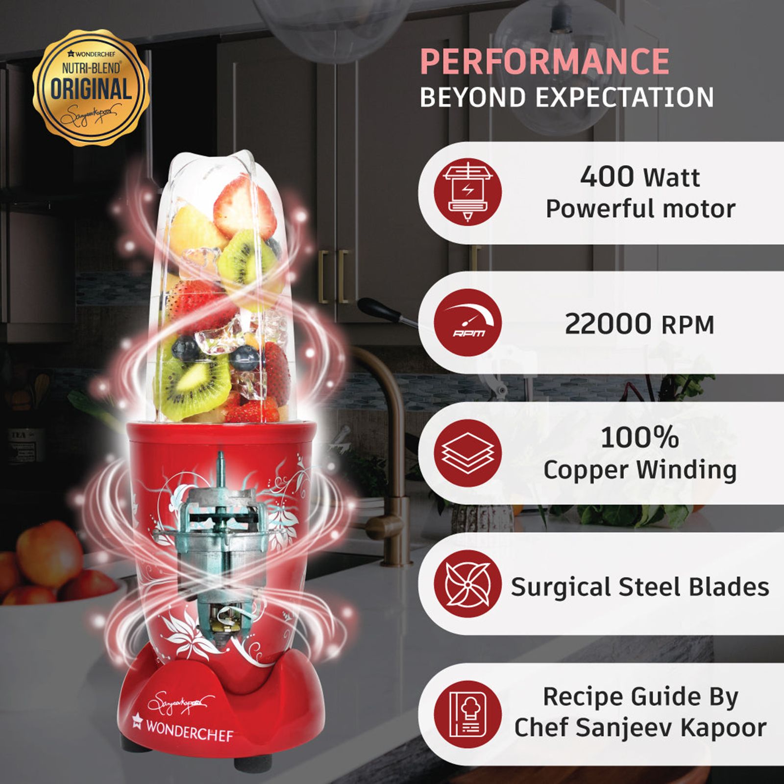 WONDERCHEF Nutri-Blend 400 Watt 2 Jars Mixer Grinder Blender (22000 RPM, All-In-One System, Red)_11