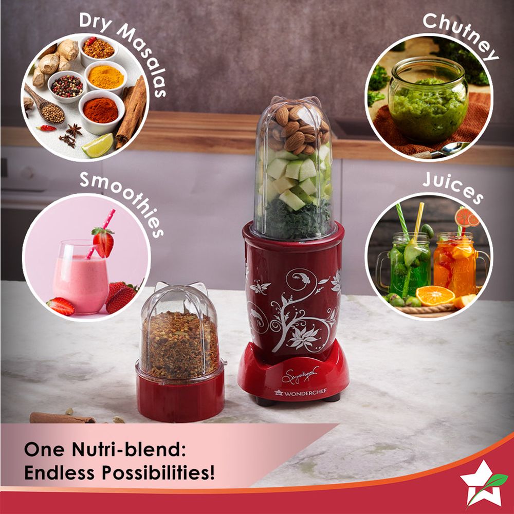 WONDERCHEF Nutri-Blend 400 Watt 2 Jars Mixer Grinder Blender (22000 RPM, All-In-One System, Red)_6